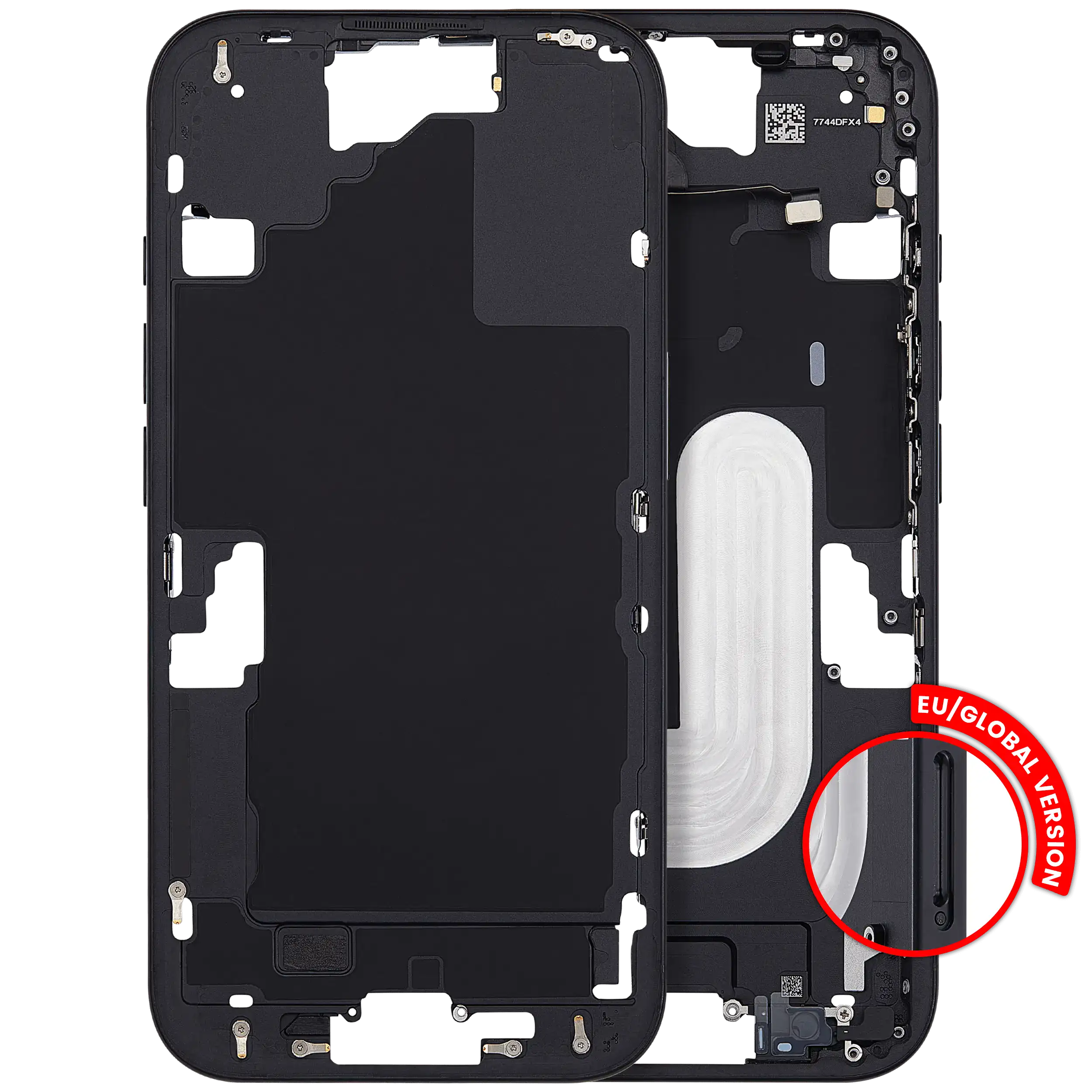 Mid-Frame Housing With Power And Volume Button For iPhone 16 (EU / Global Version) (Aftermarket Plus) (Black)