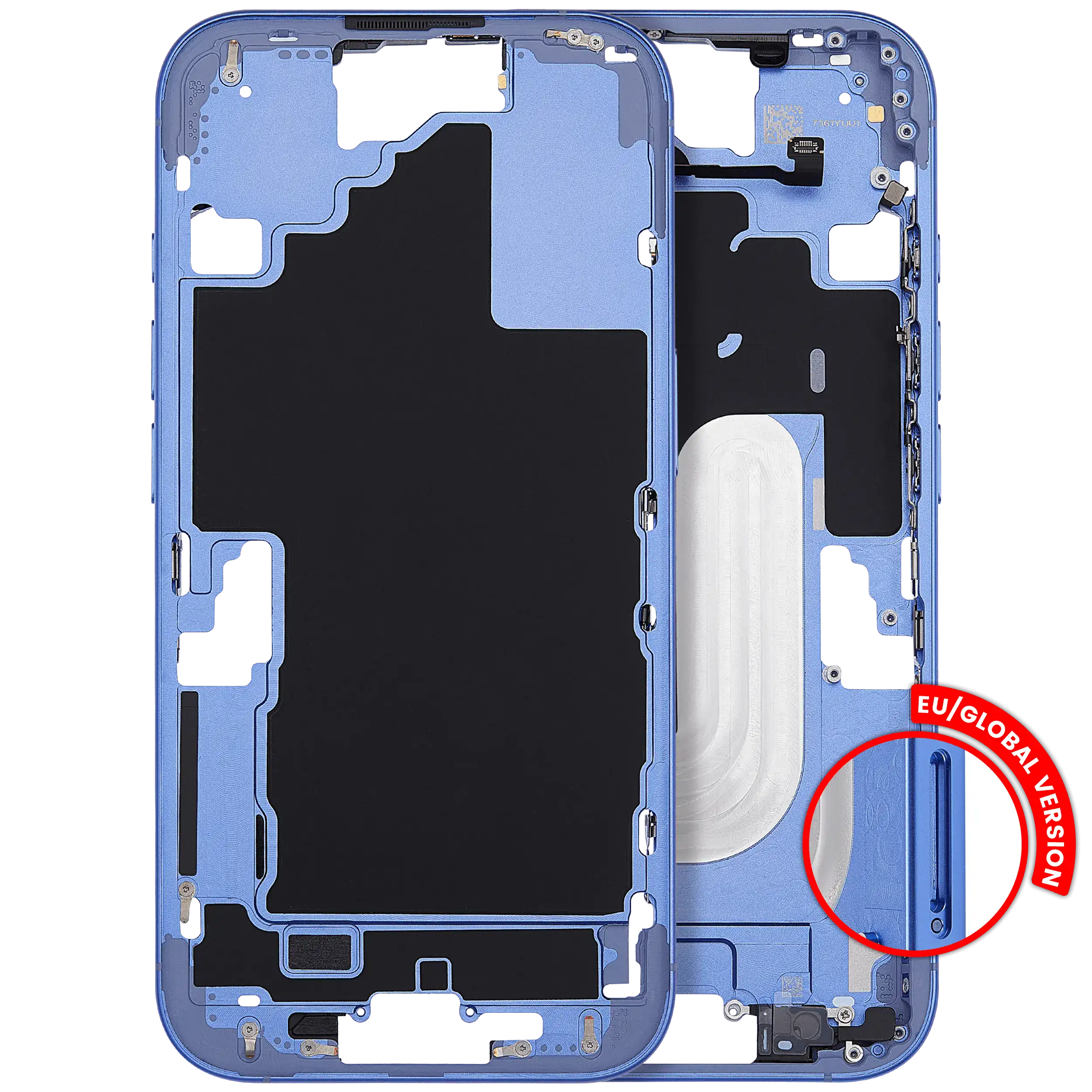 Mid-Frame Housing With Power And Volume Button For iPhone 16 (EU / Global Version) (Aftermarket Plus) (Ultramarine)