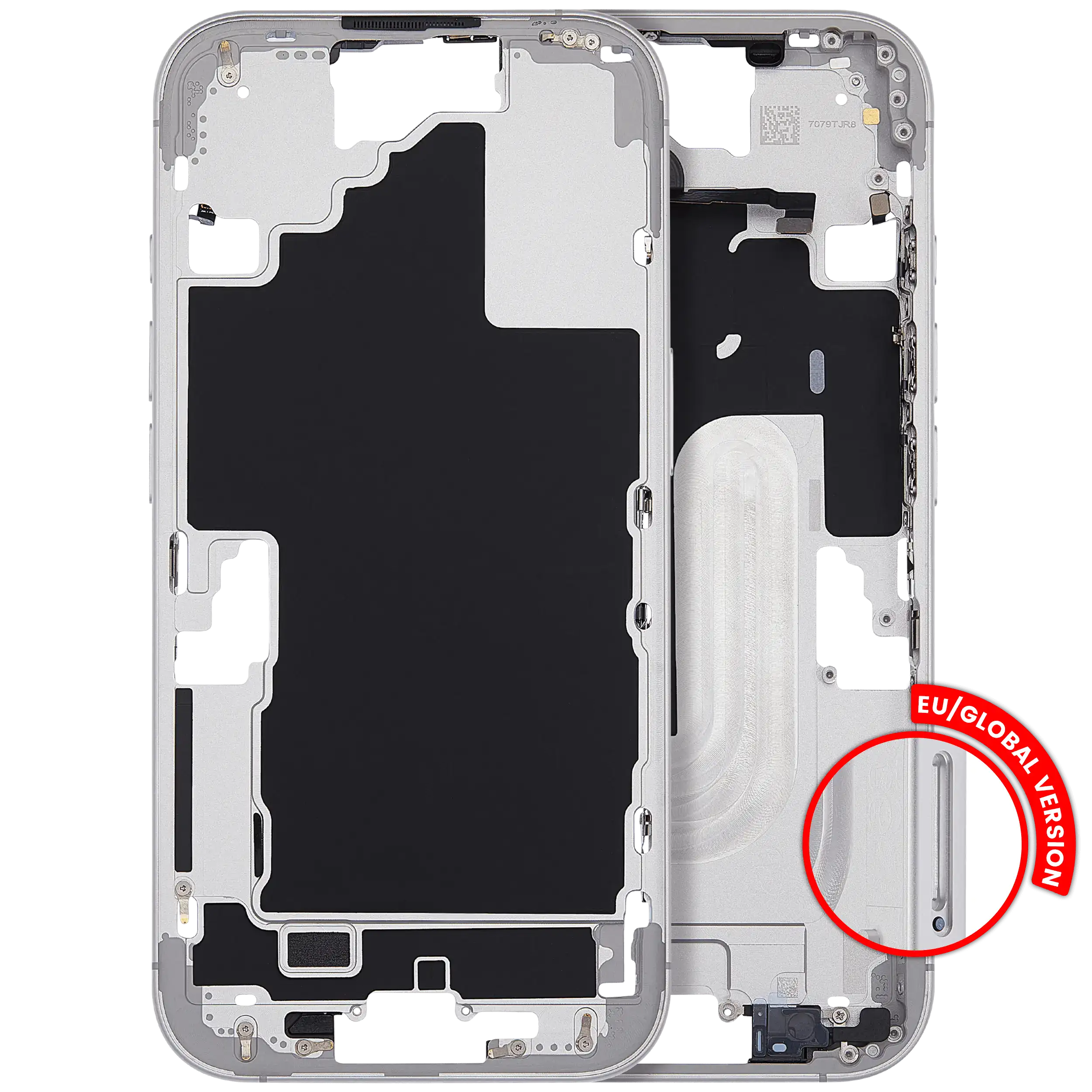 Mid-Frame Housing With Power And Volume Button For iPhone 16 (EU / Global Version) (Aftermarket Plus) (White)