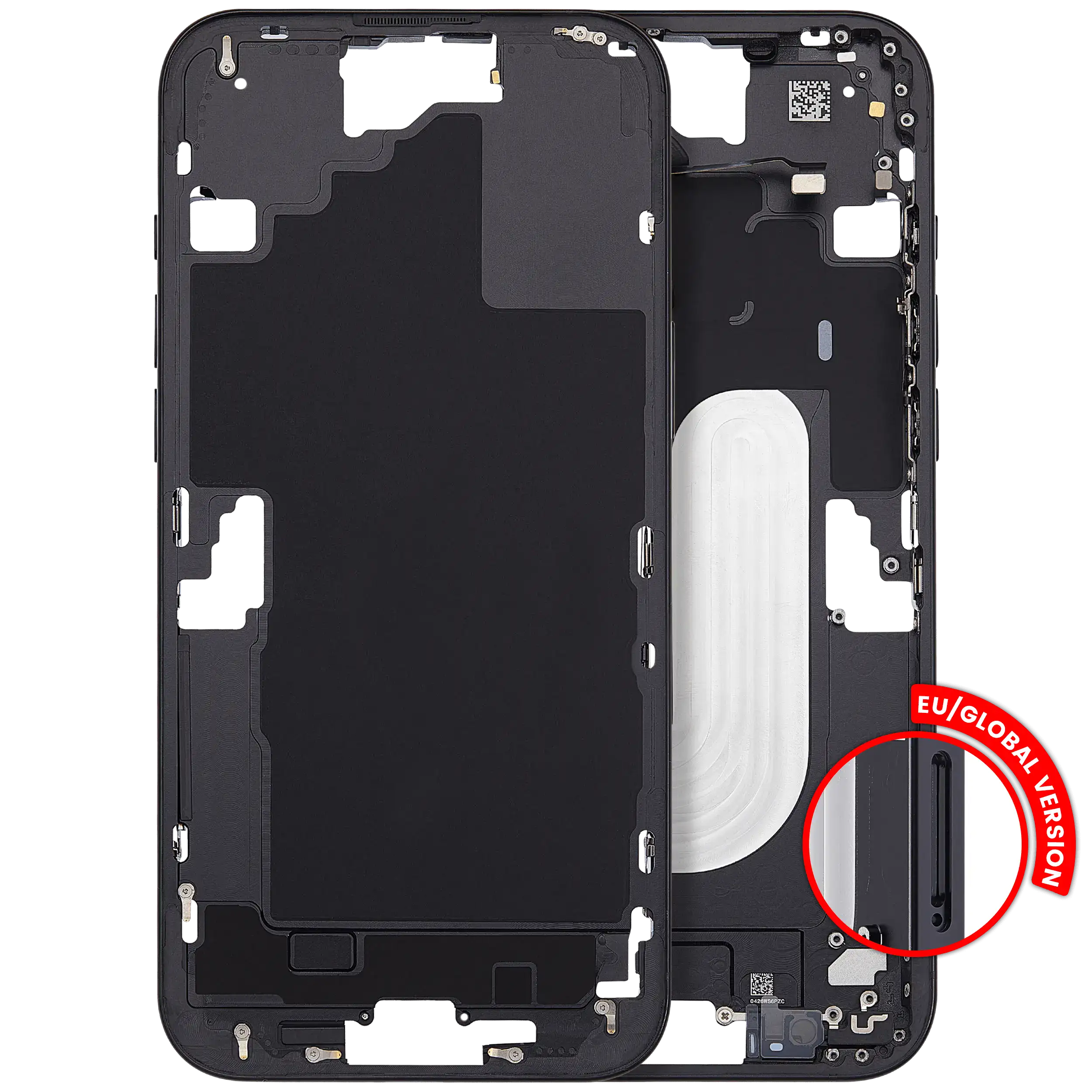 Mid-Frame Housing With Power And Volume Button For iPhone 16 Plus (EU / Global Version) (Aftermarket Plus) (Black)