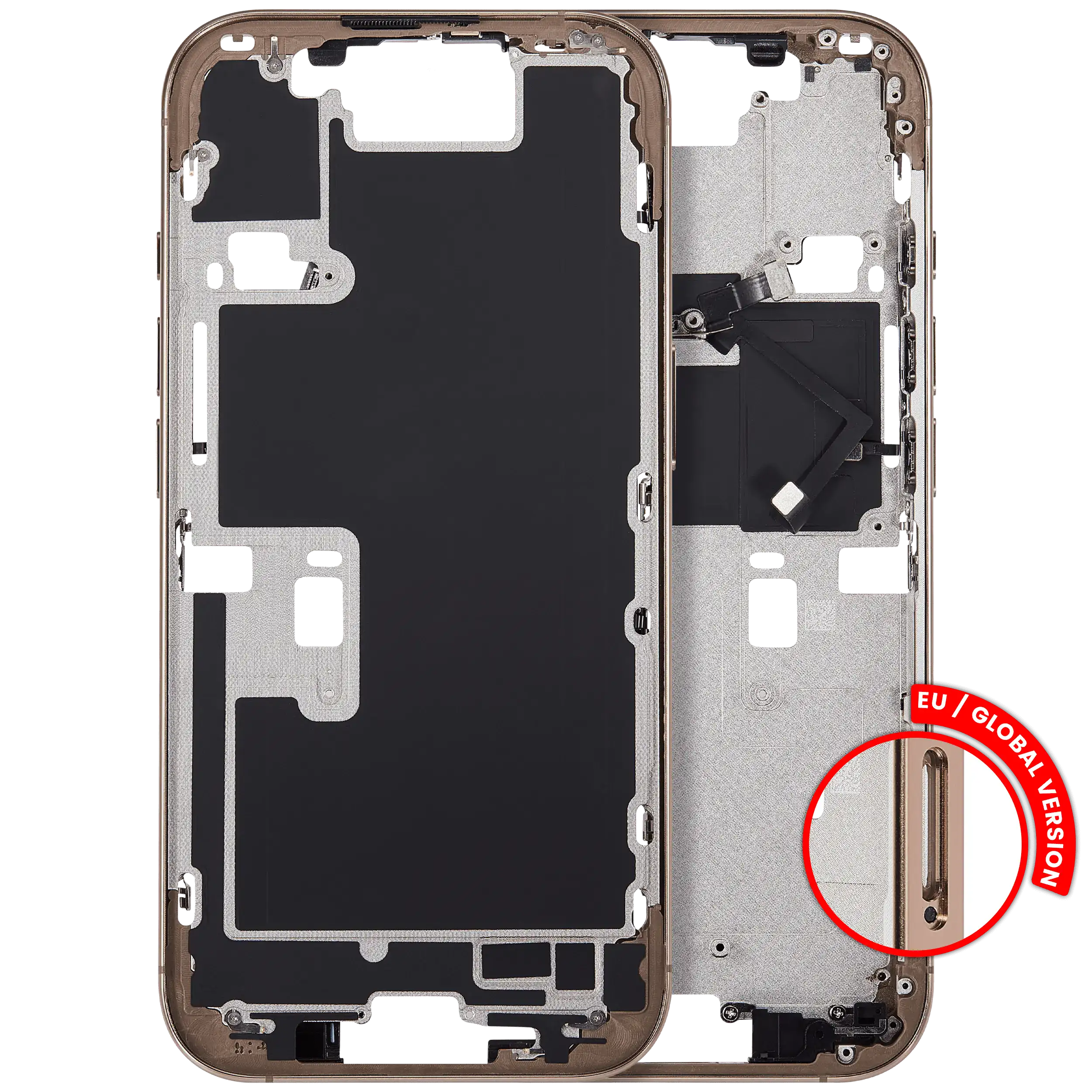 Mid-Frame Housing With Power And Volume Button For iPhone 16 Pro (EU / Global Version) (Aftermarket Plus) (Desert Titanium)
