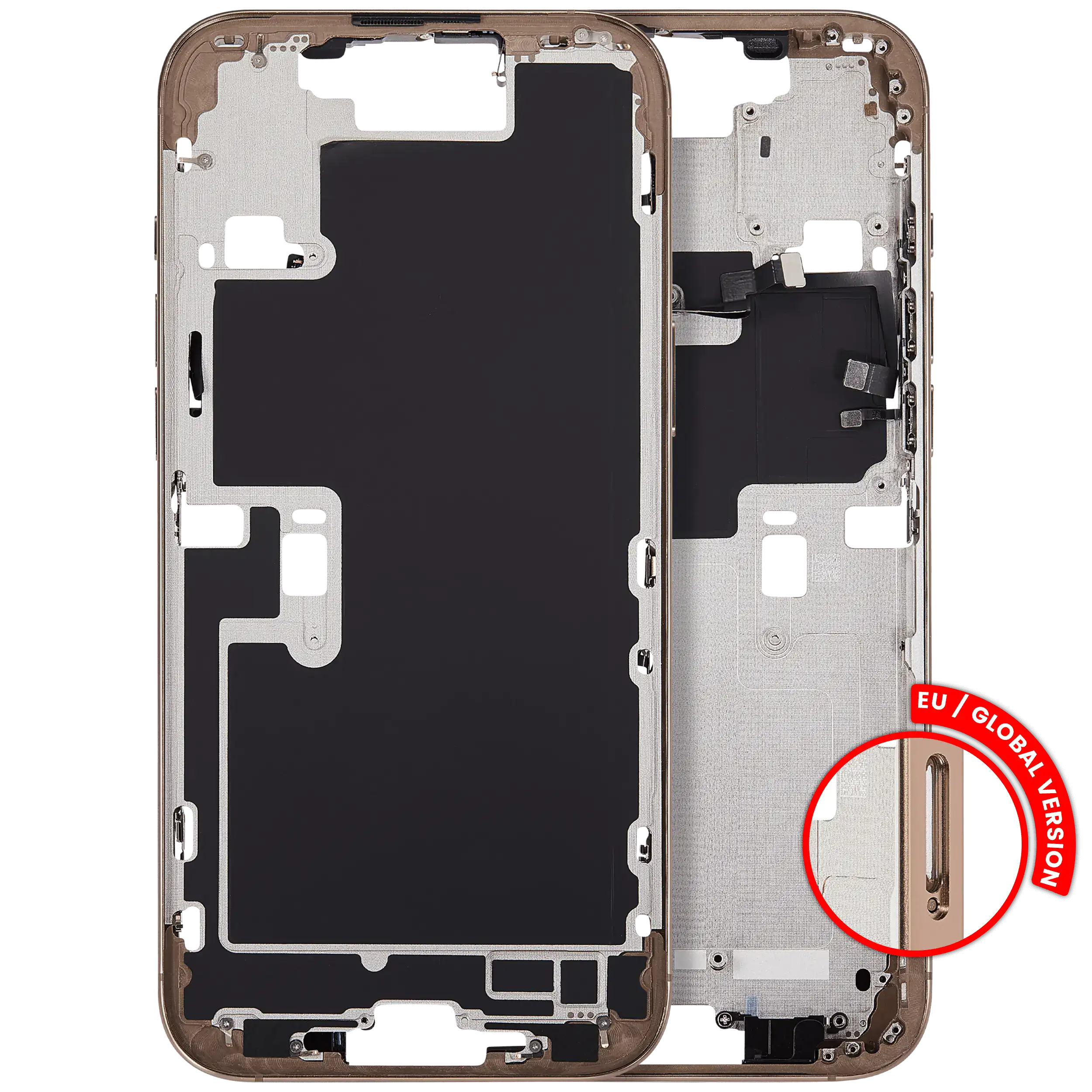 Mid-Frame Housing With Power And Volume Button For iPhone 16 Pro Max (EU / Global Version) (Aftermarket Plus) (Desert Titanium)