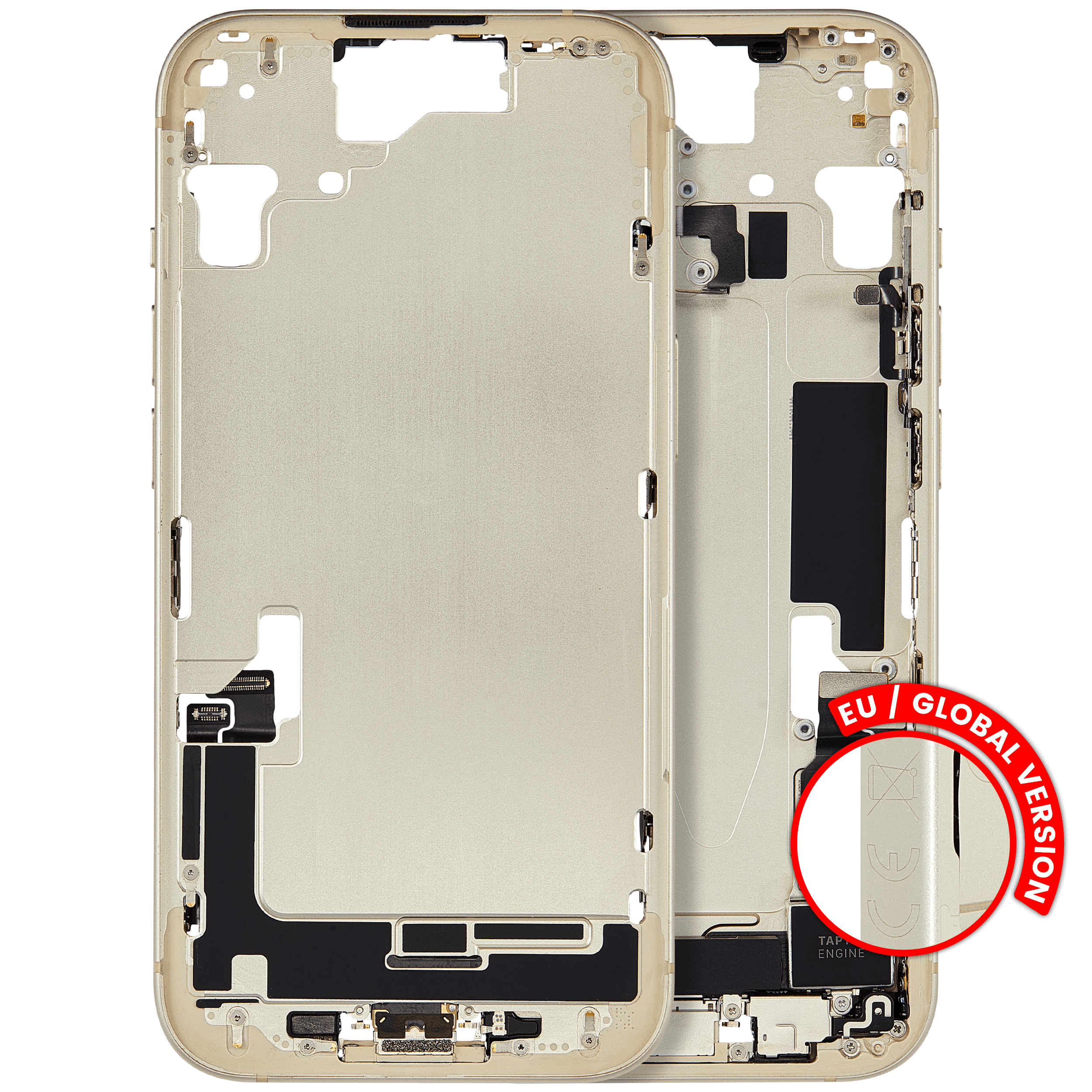 Mid-Frame Housing W/ Charging Port Flex & Small Parts For iPhone 15 (EU / Global Version) (Used OEM Pull: Grade C) (Yellow)