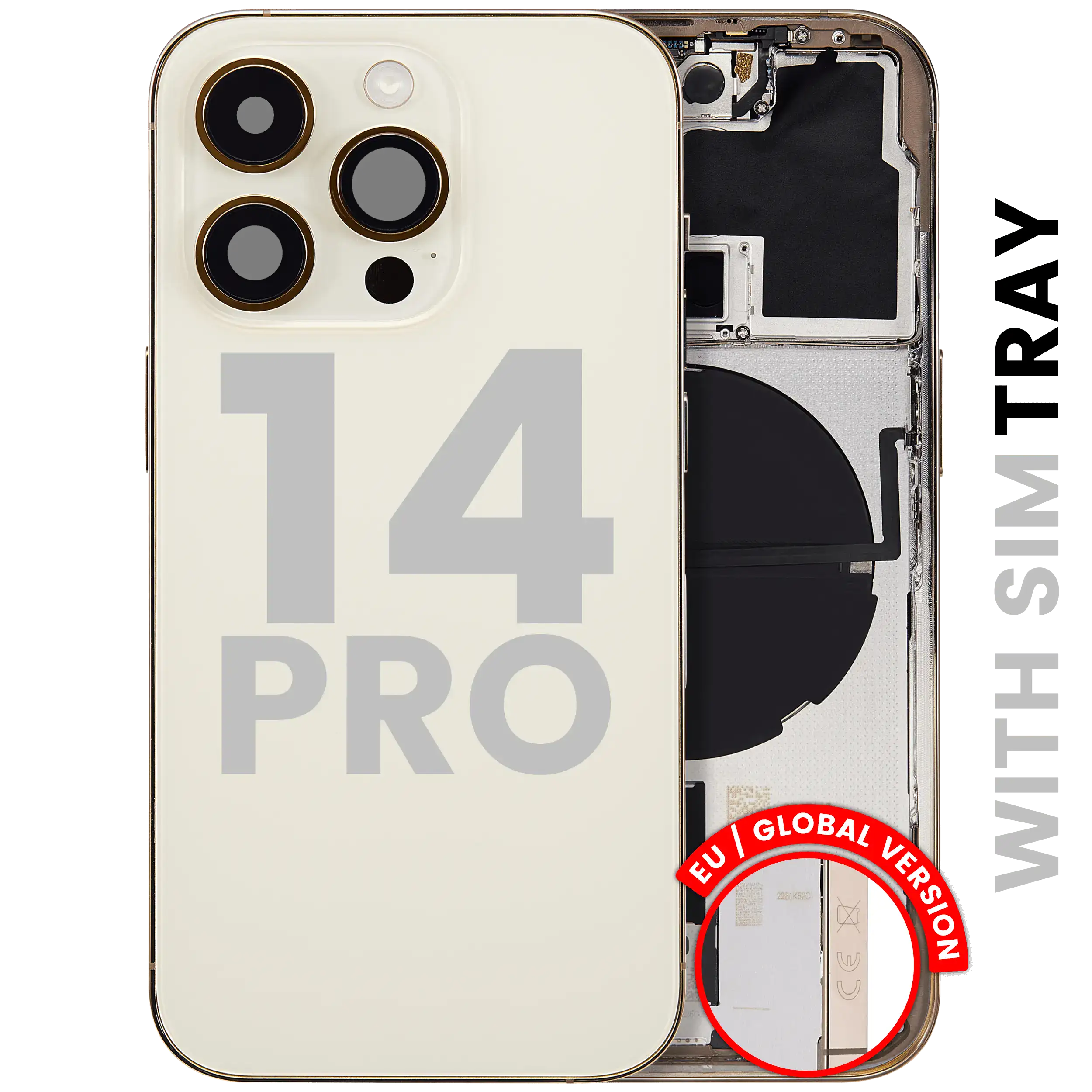 Back Housing W/ Small Parts For iPhone 14 Pro (EU / Global Version) (Used OEM Pull: Grade B) (Gold)