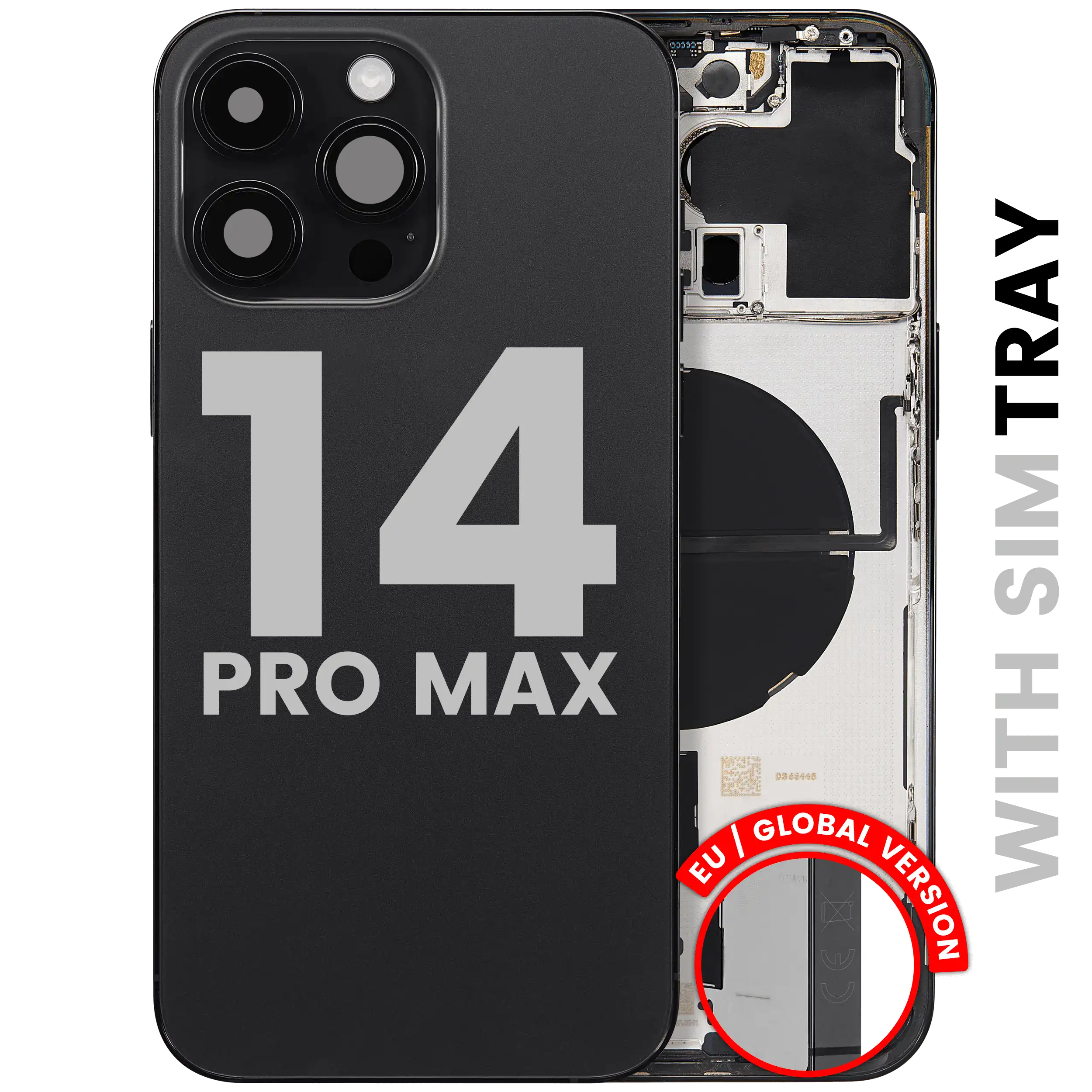 Back Housing W/ Small Parts For iPhone 14 Pro Max (EU / Global Version) (Used OEM Pull: Grade B) (Space Black)