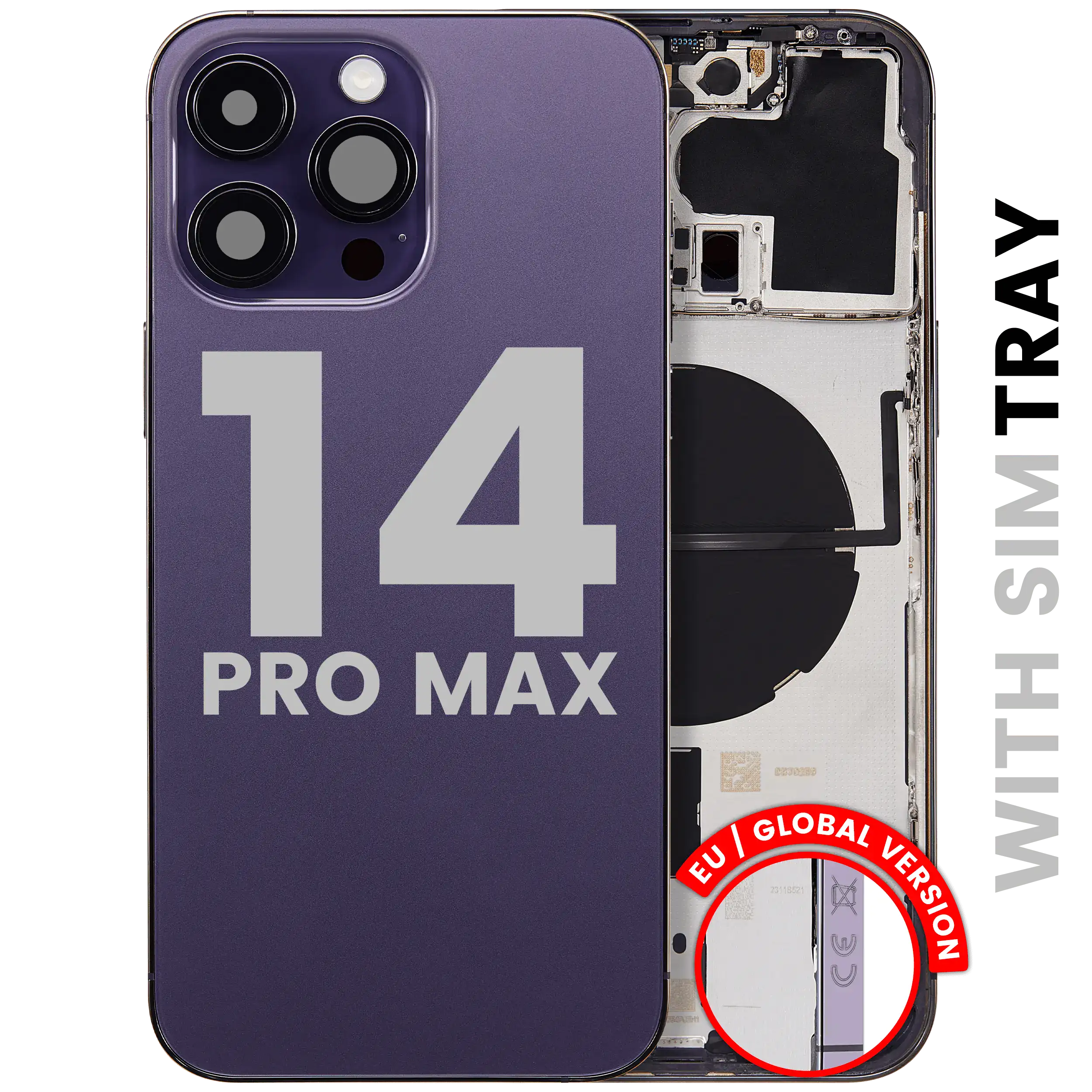 Back Housing W/ Small Parts For iPhone 14 Pro Max (EU / Global Version) (Used OEM Pull: Grade B) (Deep Purple)