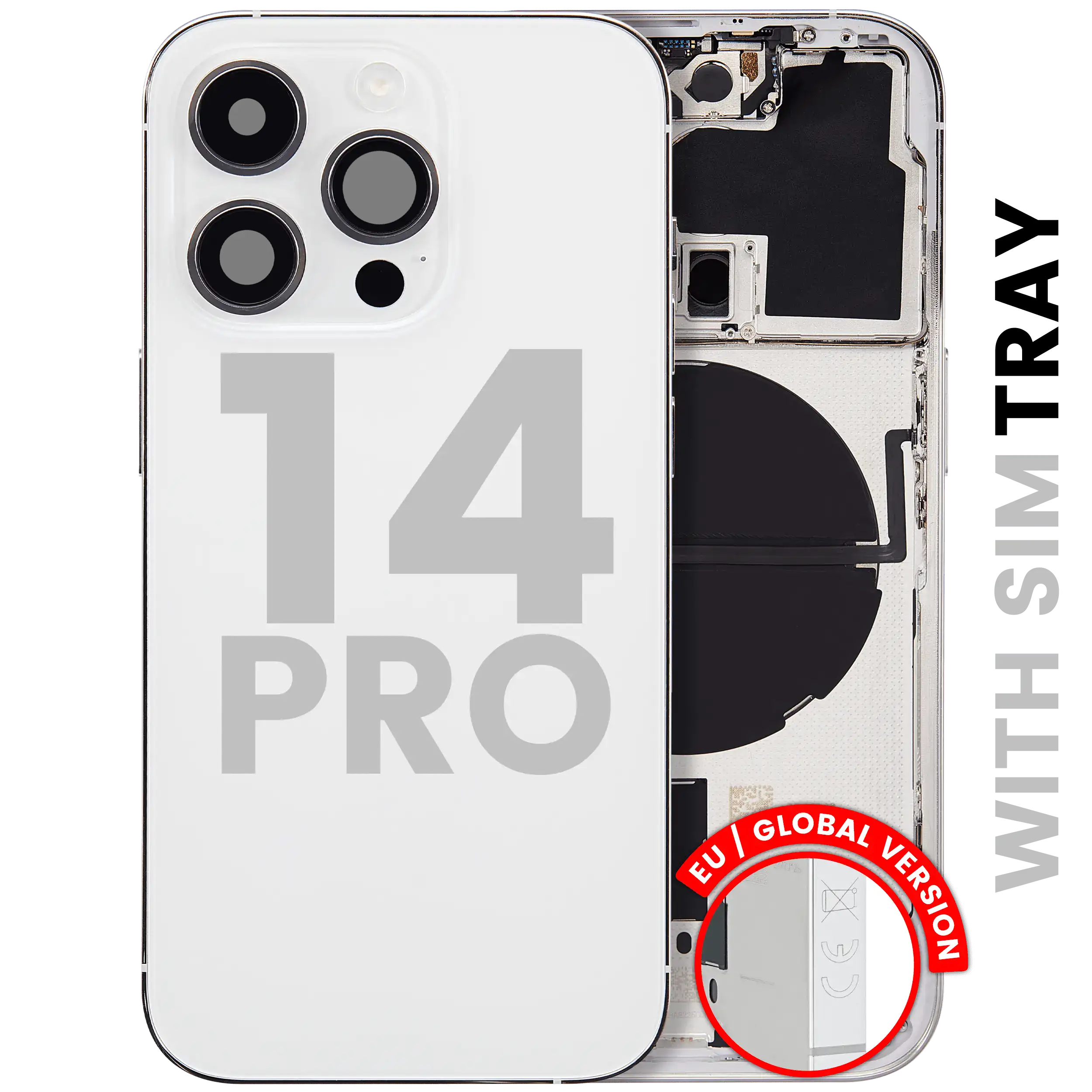 Back Housing W/ Small Parts For iPhone 14 Pro (EU / Global Version) (Used OEM Pull: Grade B) (Silver)