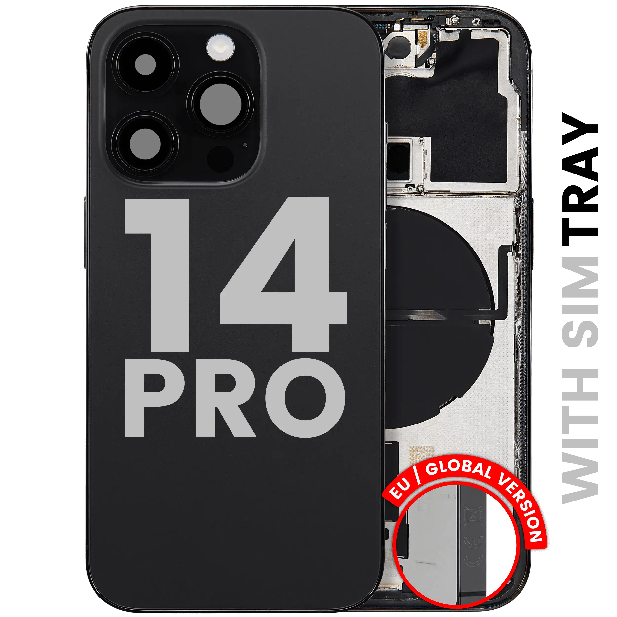 Back Housing W/ Small Parts For iPhone 14 Pro (EU / Global Version) (Used OEM Pull: Grade C) (Space Black)