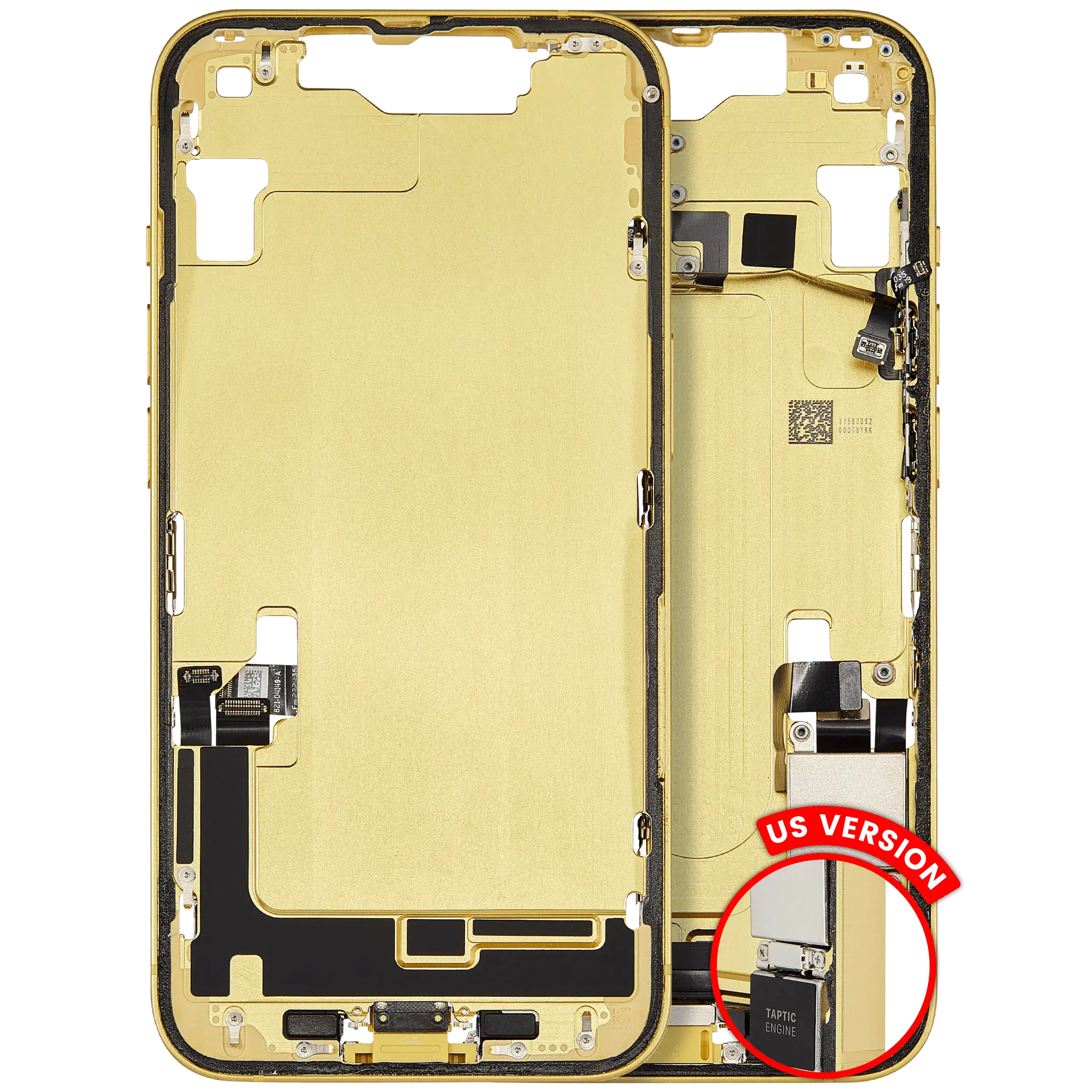 Mid-Frame Housing W/ Charging Port Flex & Small Parts For iPhone 14 (US Version) (Used OEM Pull: Grade C) (Yellow)