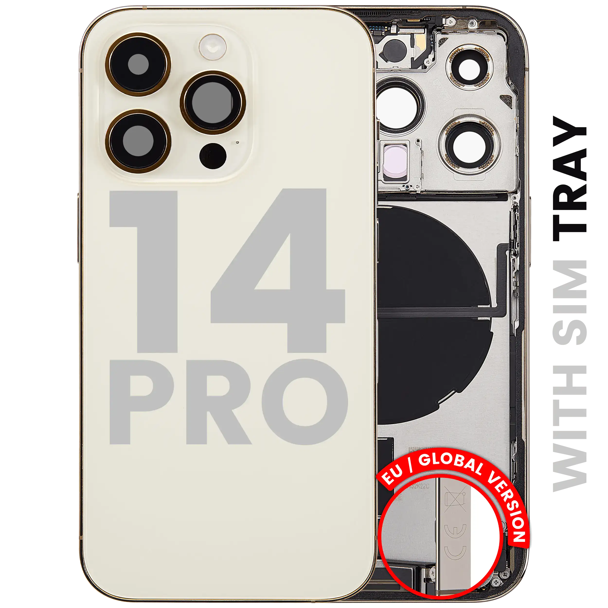 Back Housing W/ Charging Port Flex & Small Parts For iPhone 14 Pro (EU / Global Version) (Used OEM Pull: Grade A) (Gold)
