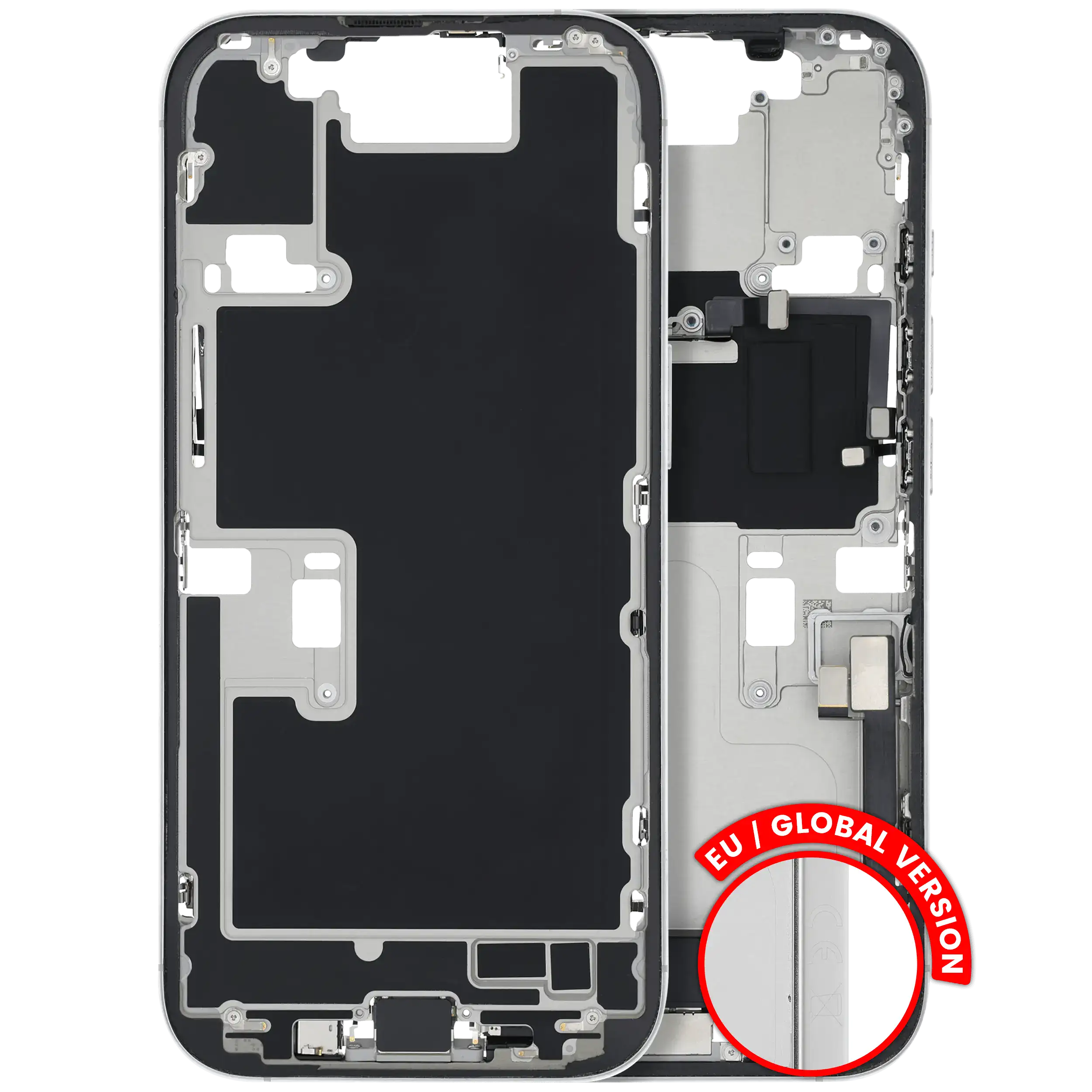 Mid-Frame Housing W/ Charging Port Flex & Small Parts For iPhone 16 Pro (EU / Global Version) (Used OEM Pull: Grade C) (White Titanium)
