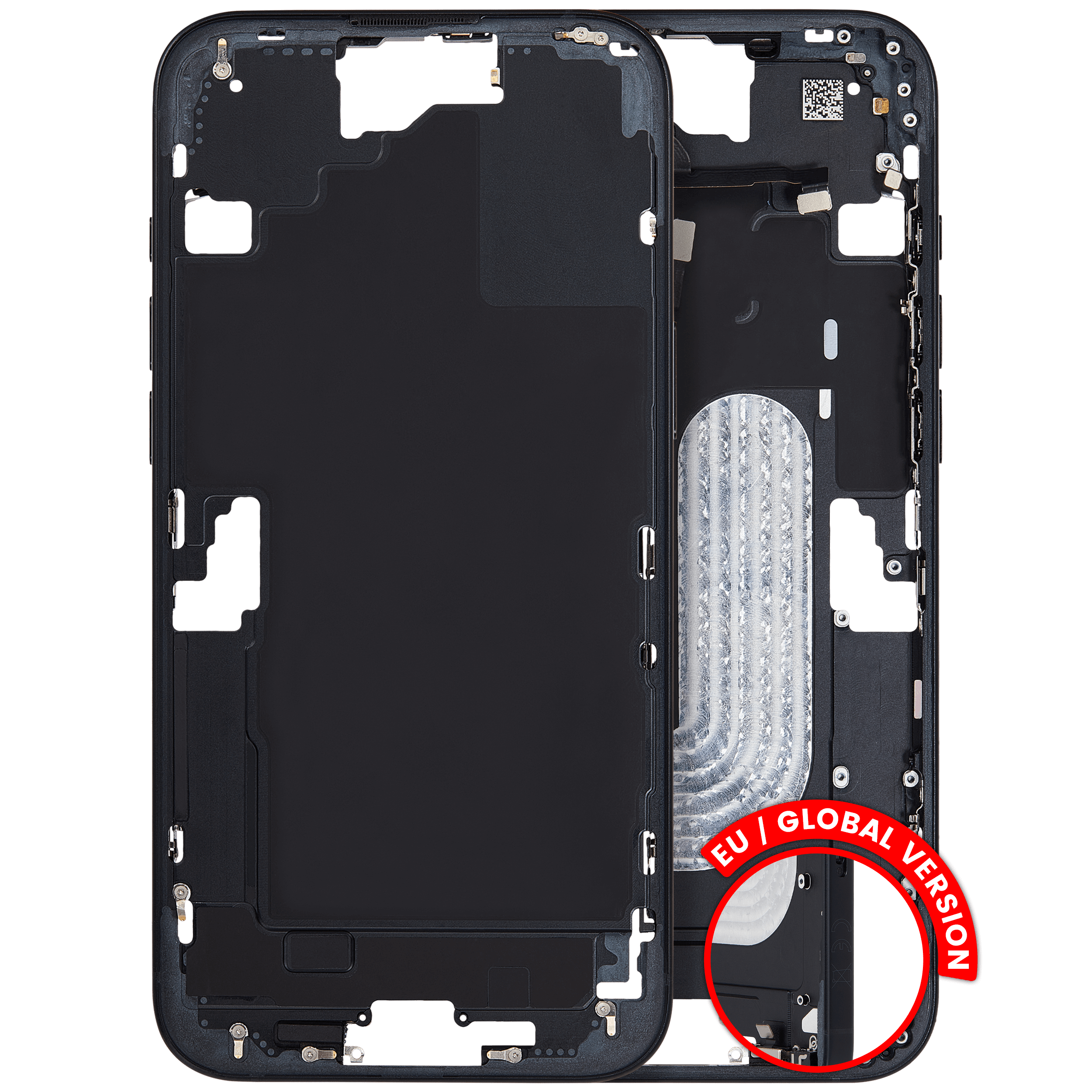 Mid-Frame Housing W/ Small Parts For iPhone 16 Plus (EU / Global Version) (Used OEM Pull: Grade C) (Black)