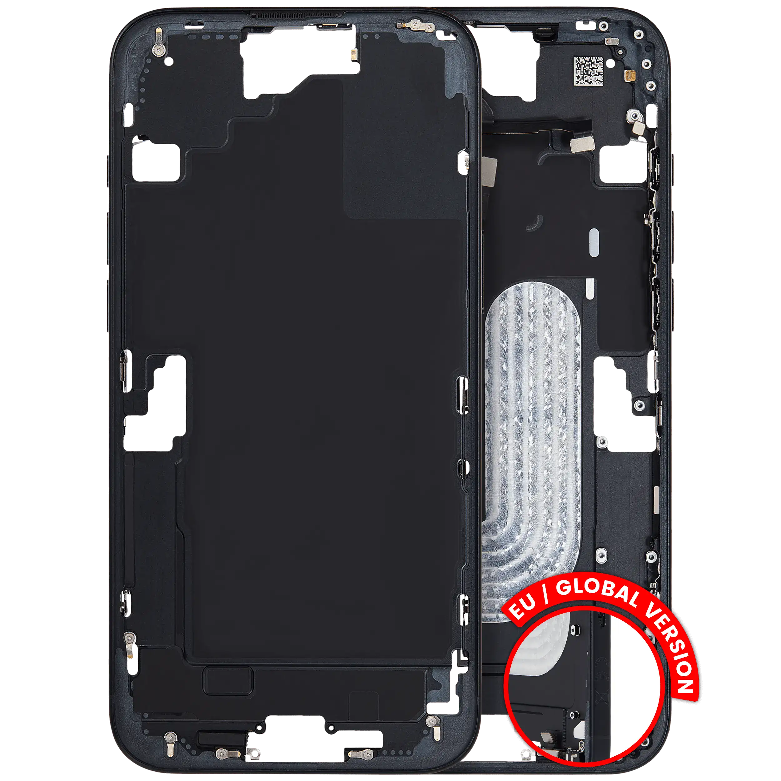Mid-Frame Housing W/ Small Parts For iPhone 16 Plus (EU / Global Version) (Used OEM Pull: Grade A) (Black)