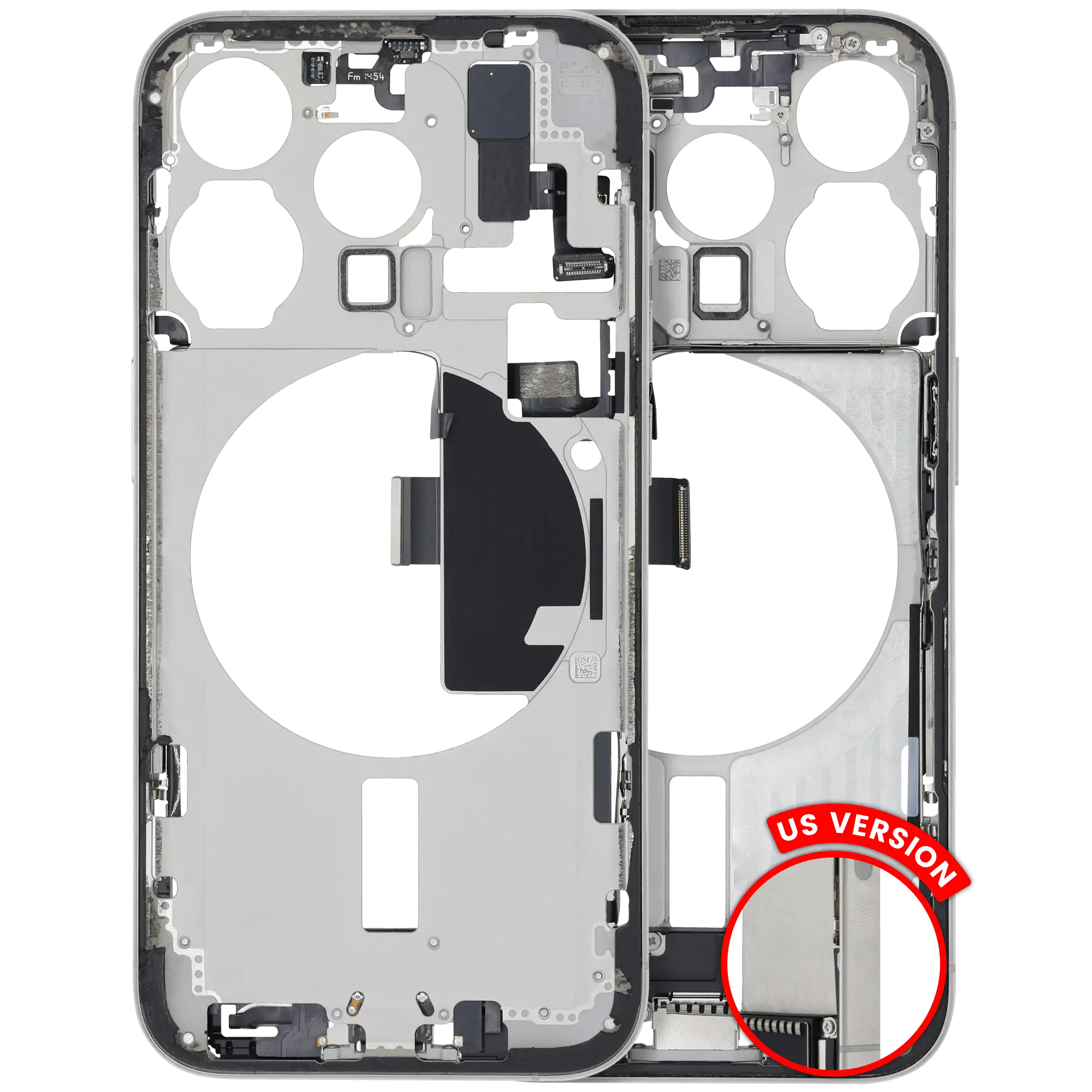 Mid-Frame Housing W/ Charging Port Flex & Small Parts For iPhone 15 Pro (US Version) (Used OEM Pull: Grade B) (White Titanium)