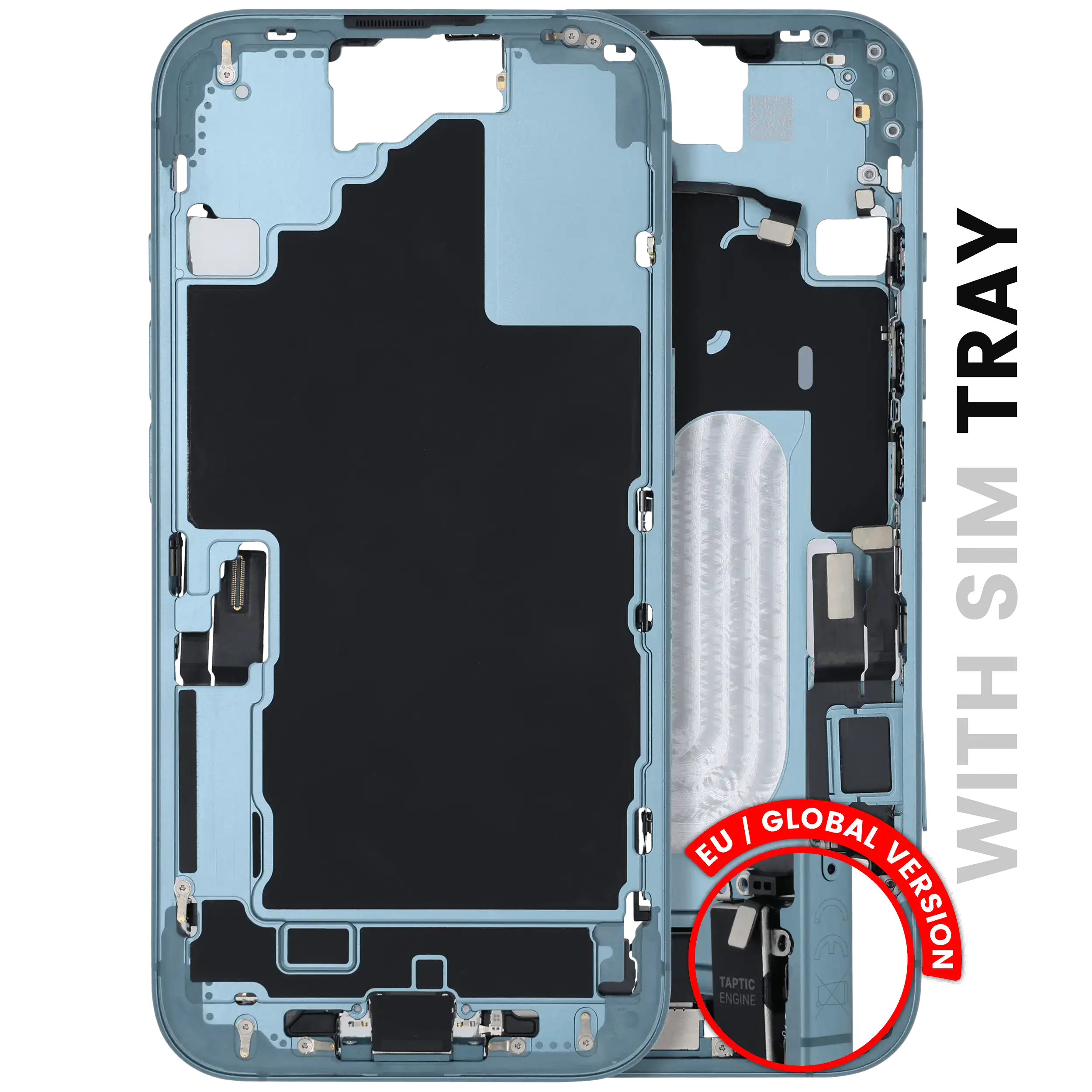 Mid-Frame Housing W/ Charging Port Flex & Small Parts For iPhone 16 (EU / Global Version) (Used OEM Pull: Grade B) (Teal)