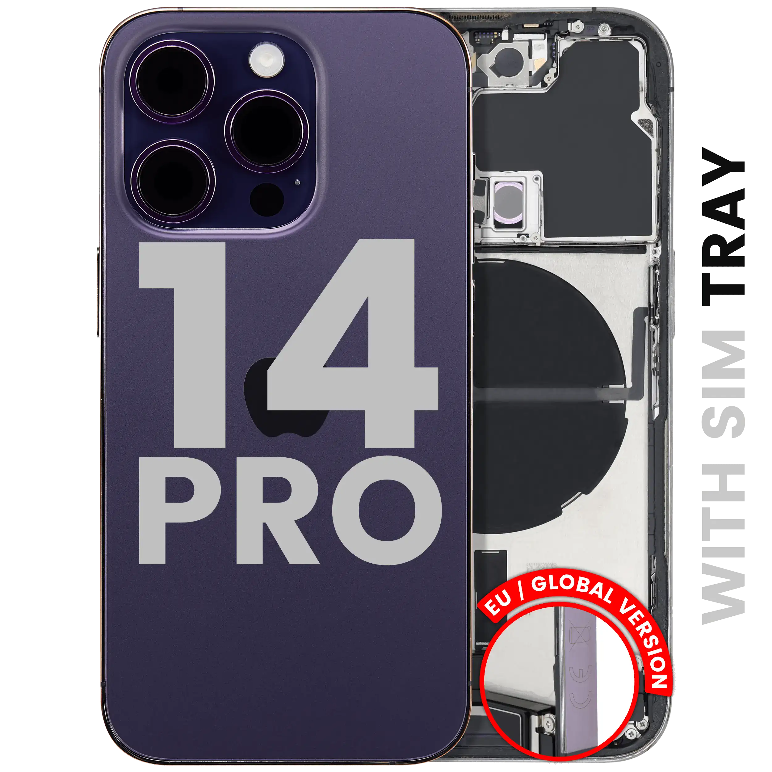 Back Housing W/ Charging Port Flex & Small Parts For iPhone 14 Pro (EU / Global Version) (Used OEM Pull: Grade B) (Deep Purple)
