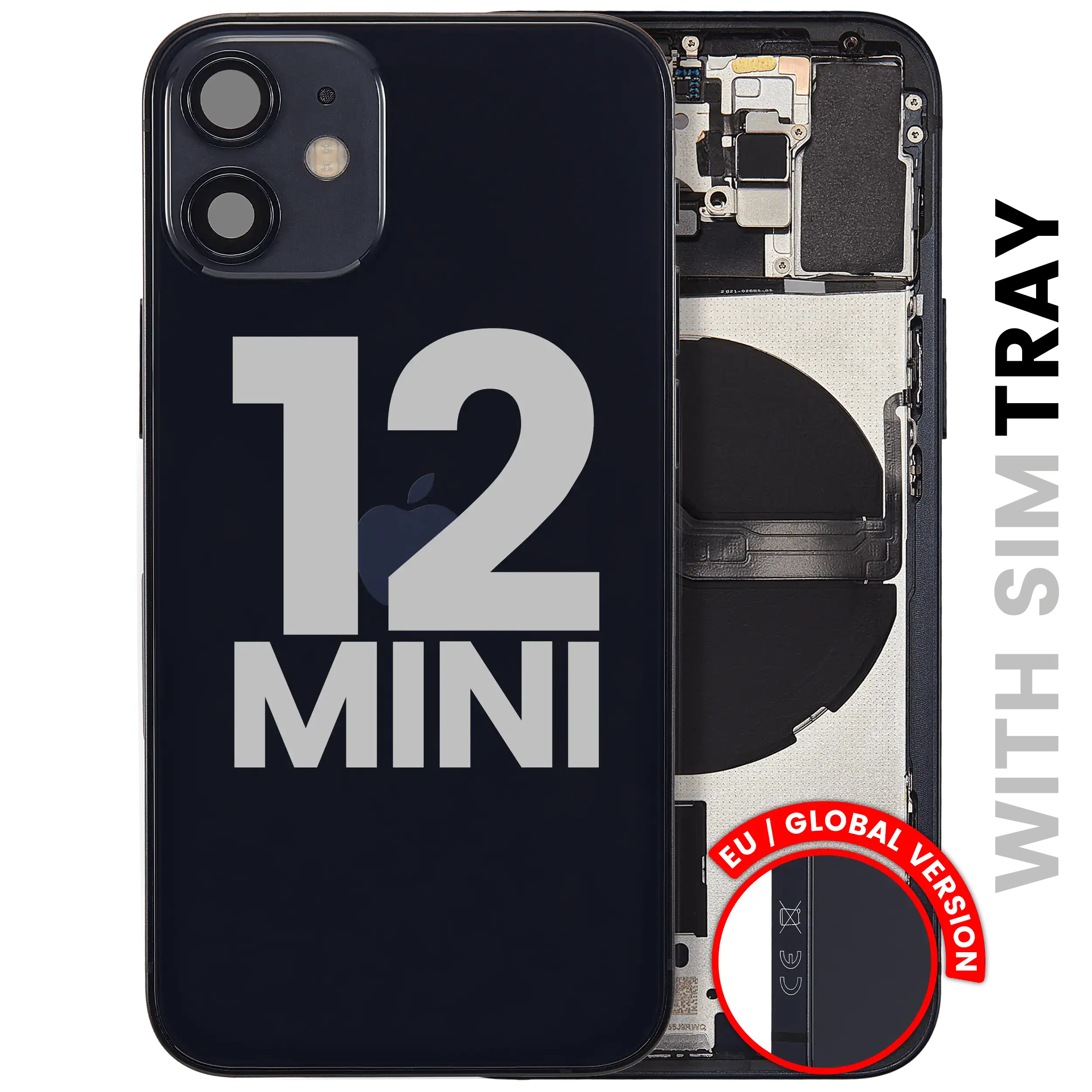 Back Housing W/ Small Parts For iPhone 12 Mini (EU / Global Version) (Used OEM Pull: Grade A) (Black)