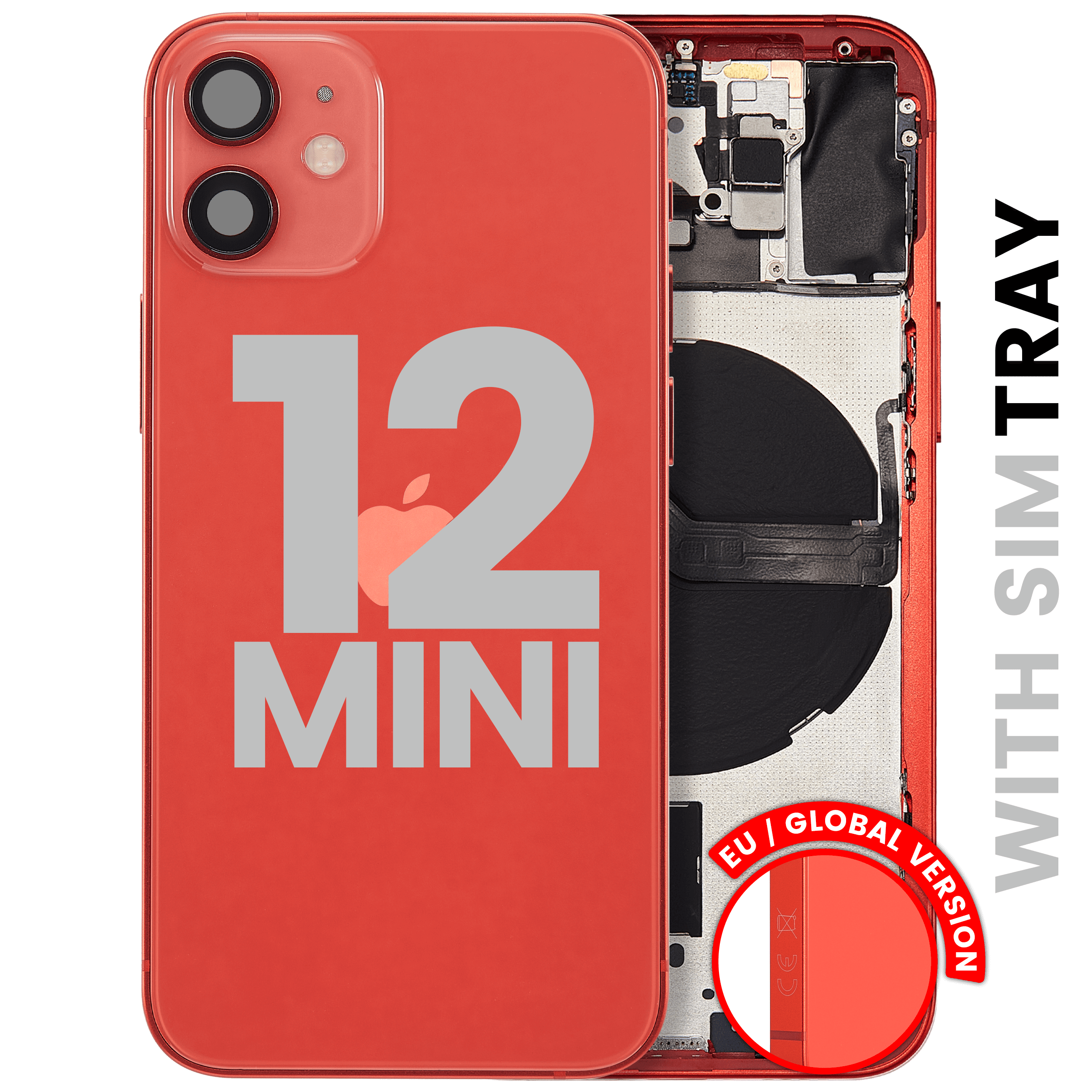 Back Housing W/ Small Parts For iPhone 12 Mini (EU / Global Version) (Used OEM Pull: Grade A) (Red)