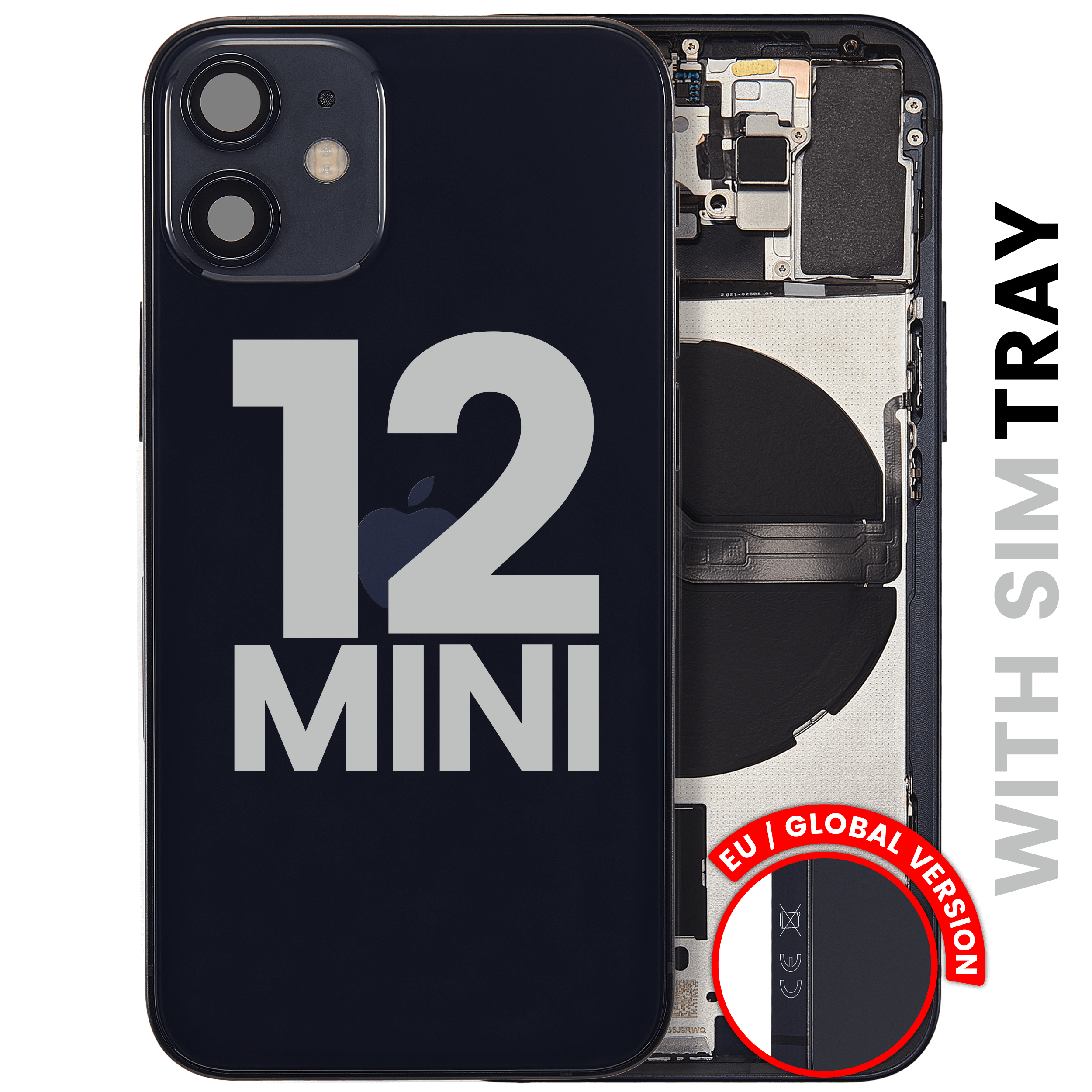 Back Housing W/ Small Parts For iPhone 12 Mini (EU / Global Version) (Used OEM Pull: Grade B) (Black)