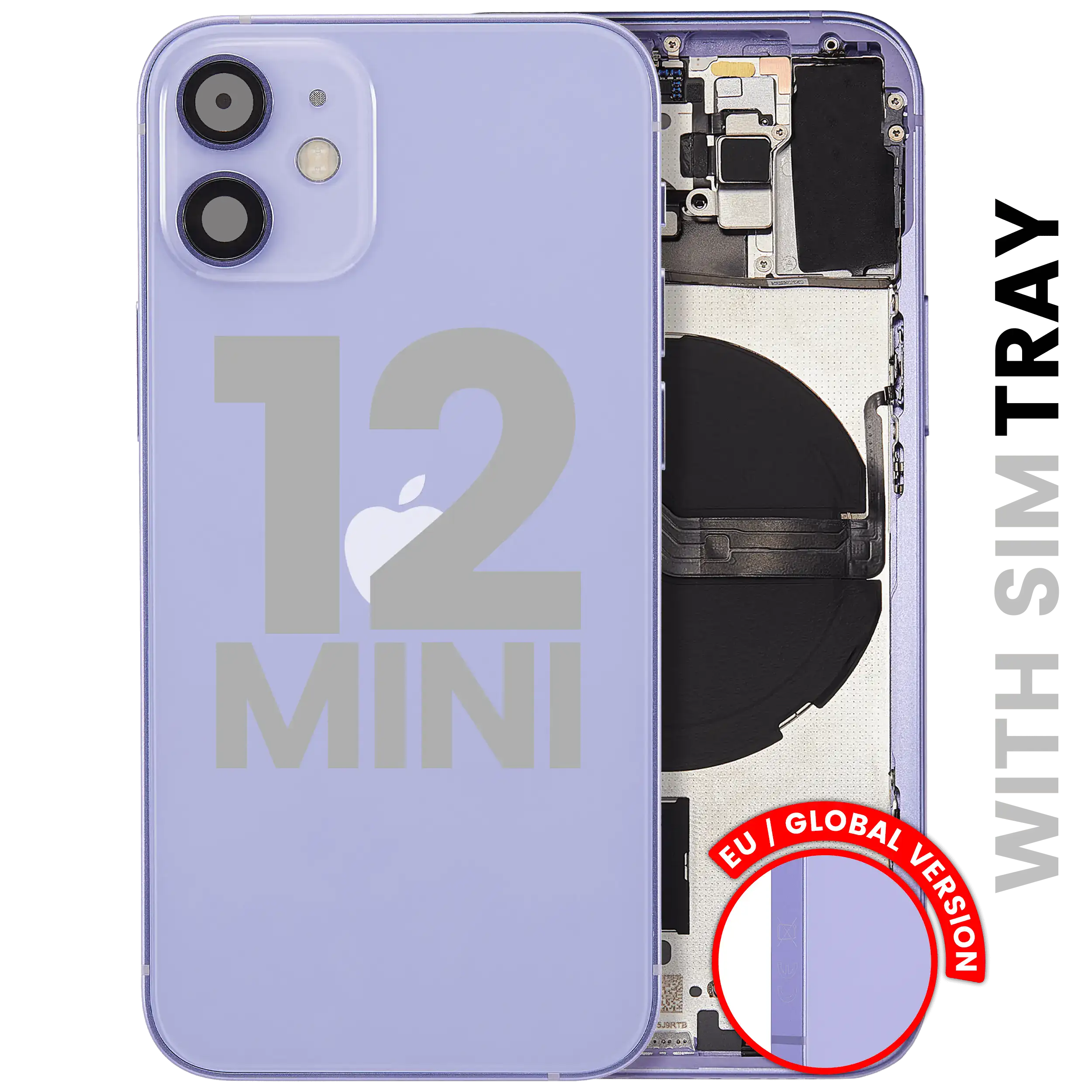 Back Housing W/ Small Parts For iPhone 12 Mini (EU / Global Version) (Used OEM Pull: Grade A) (Purple)