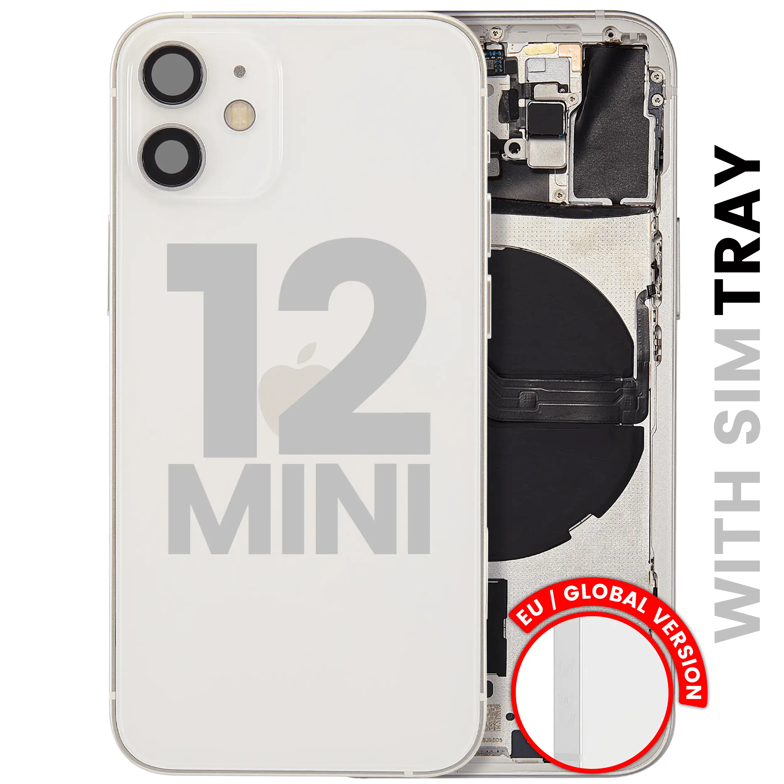 Back Housing W/ Small Parts For iPhone 12 Mini (EU / Global Version) (Used OEM Pull: Grade B) (White)