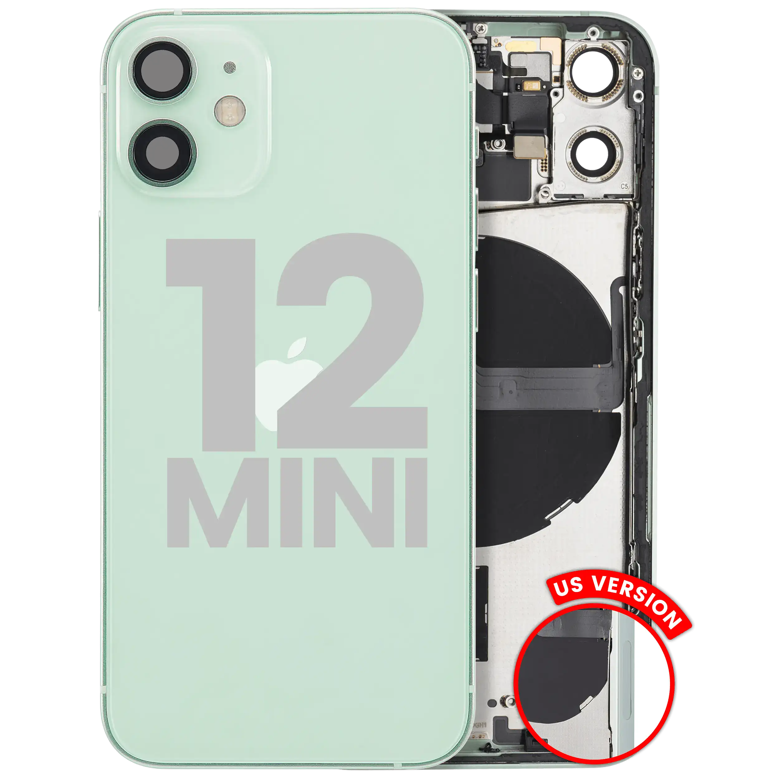 Back Housing W/ Small Parts For iPhone 12 Mini (US Version) (Used OEM Pull: Grade A) (Green)