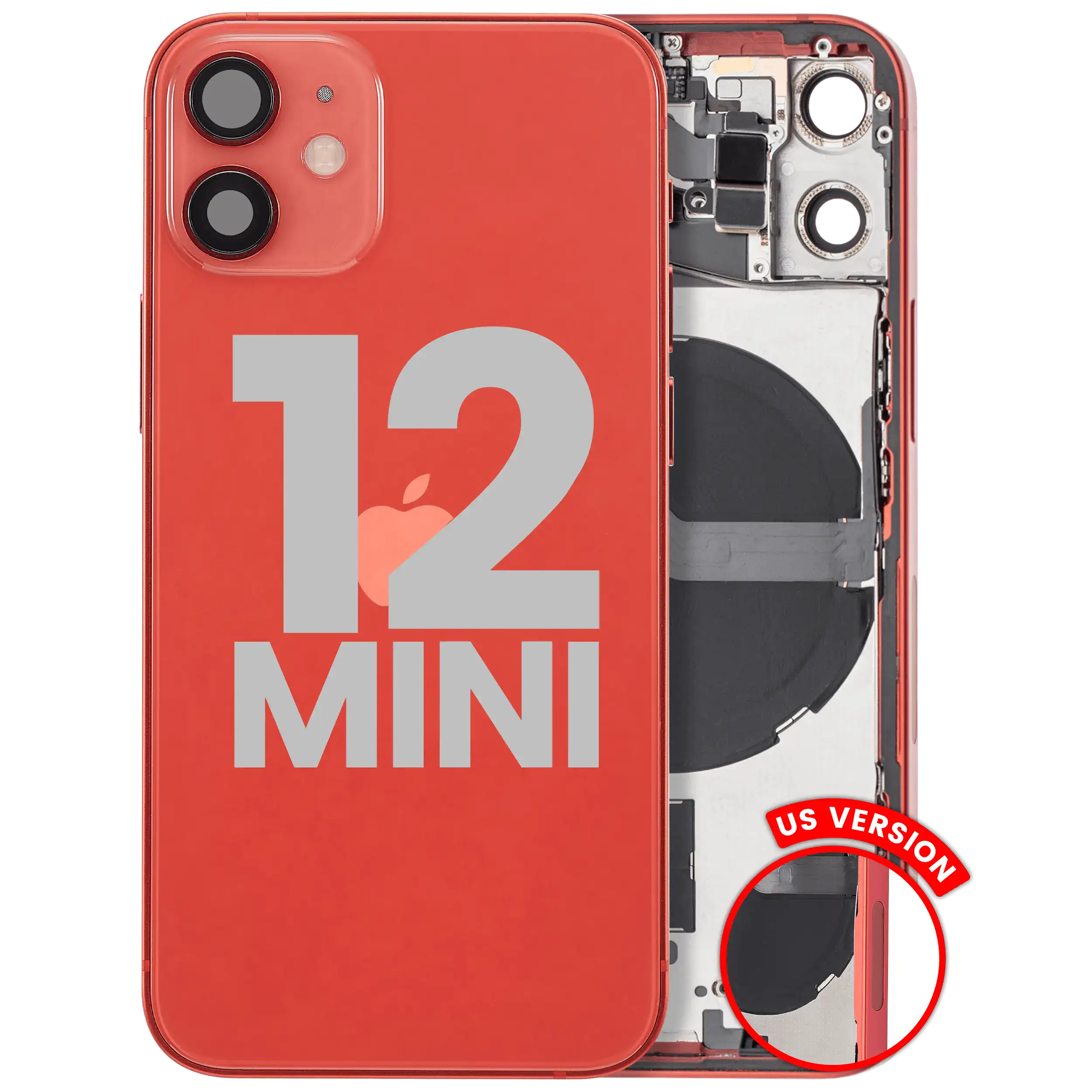 Back Housing W/ Small Parts For iPhone 12 Mini (US Version) (Used OEM Pull: Grade A) (Red)