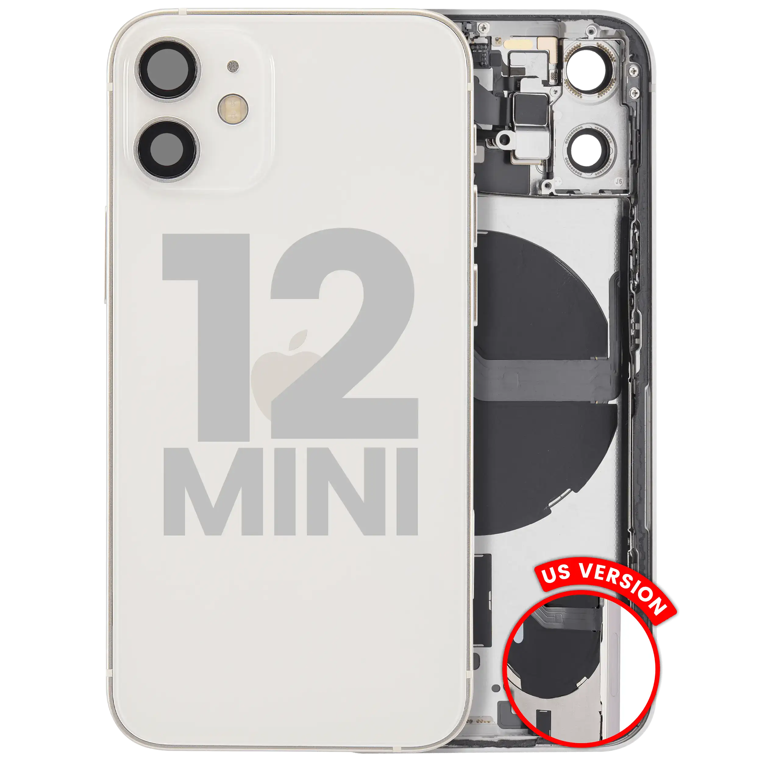 Back Housing W/ Small Parts For iPhone 12 Mini (US Version) (Used OEM Pull: Grade A) (White)