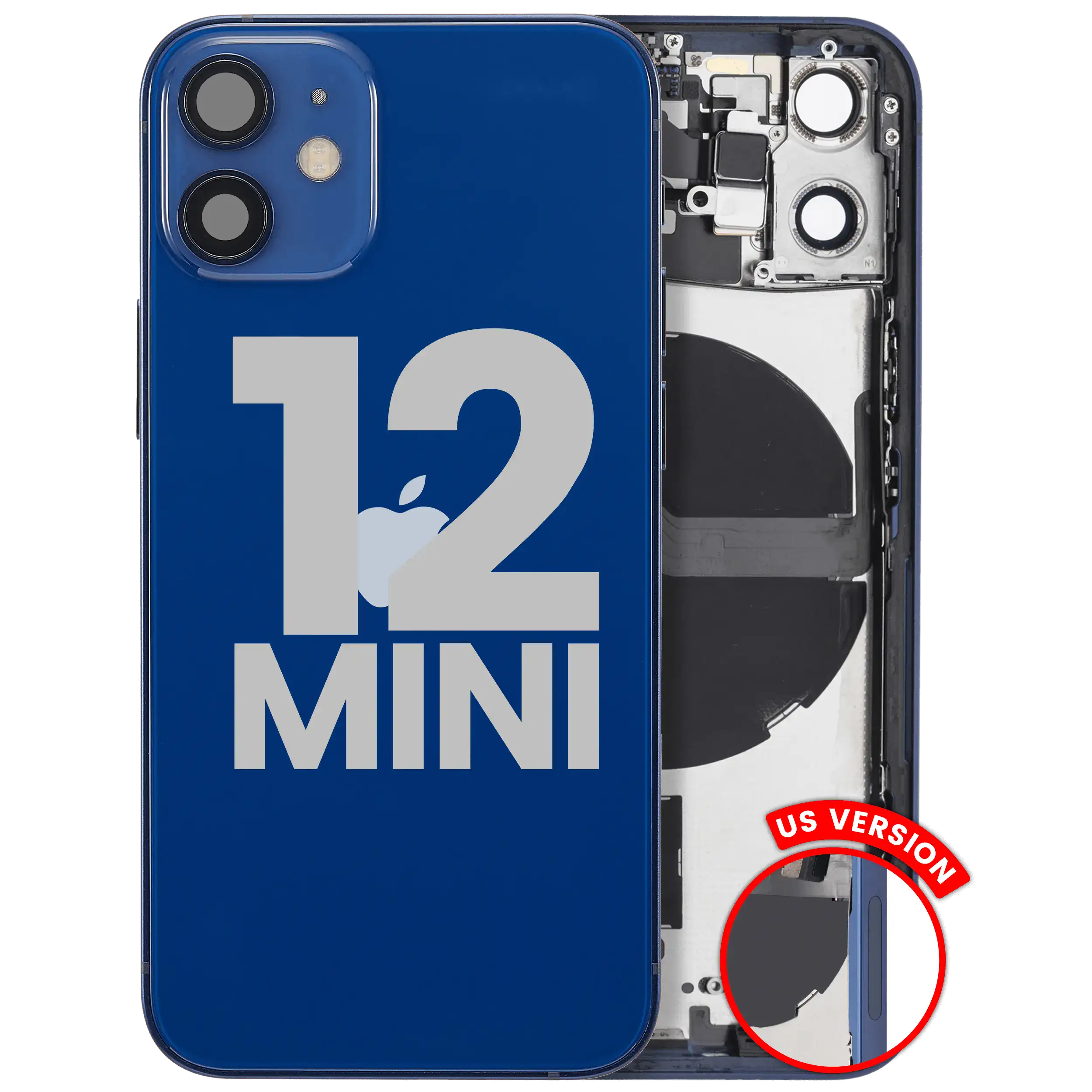 Back Housing W/ Small Parts For iPhone 12 Mini (US Version) (Used OEM Pull: Grade B) (Blue)