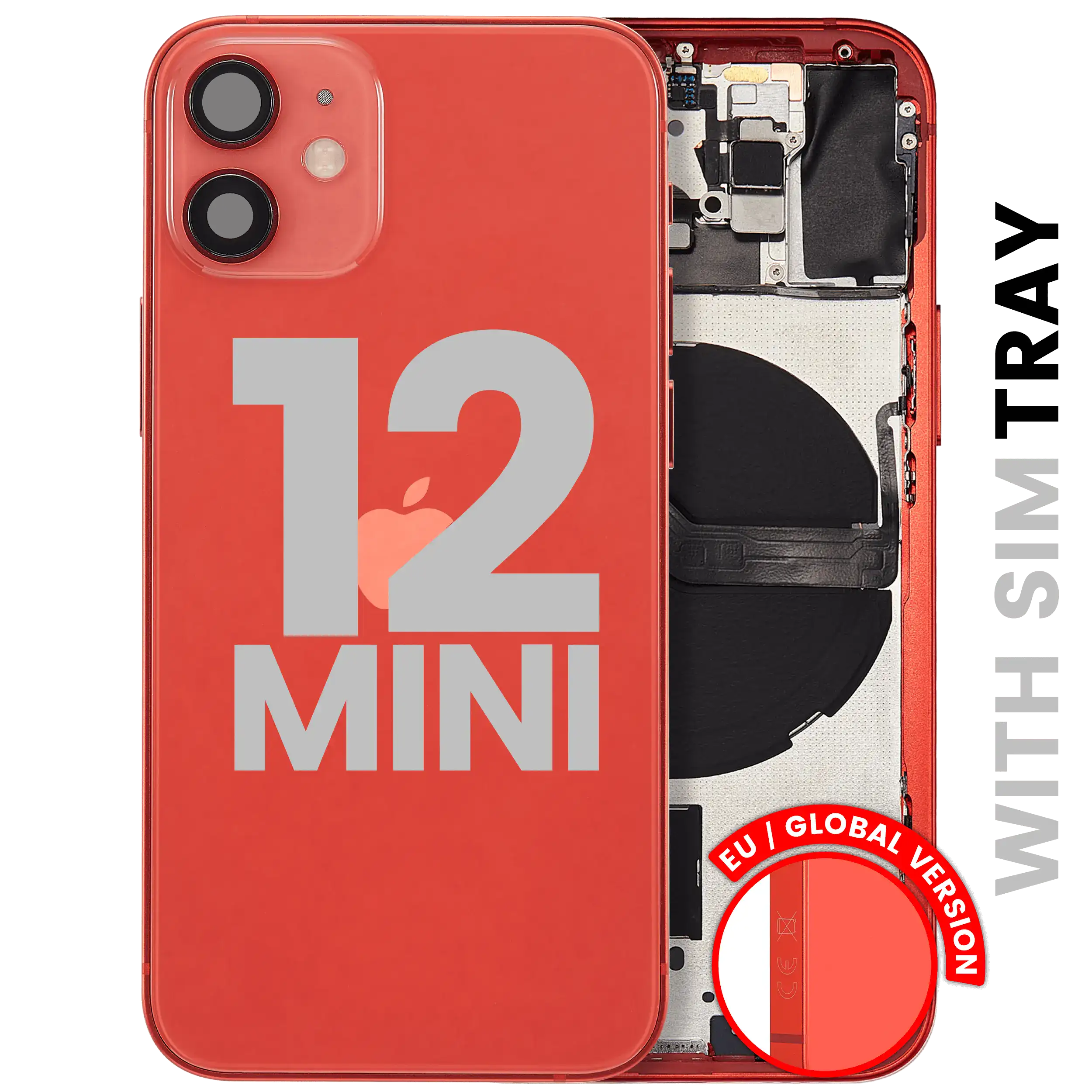 Back Housing W/ Small Parts For iPhone 12 Mini (EU / Global Version) (Used OEM Pull: Grade B) (Red)