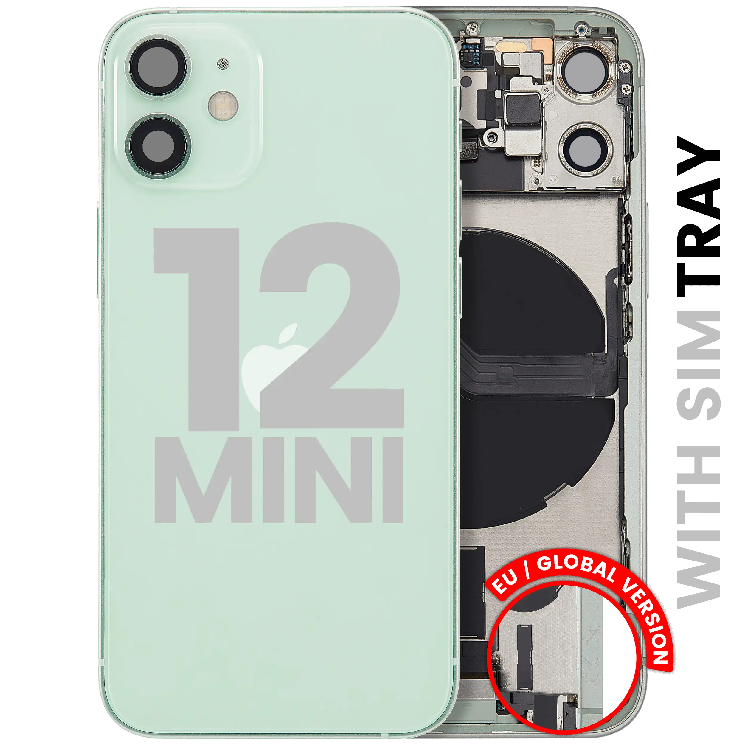 Back Housing W/ Charging Port Flex & Small Parts For iPhone 12 Mini (EU / Global Version) (Used OEM Pull: Grade A) (Green)