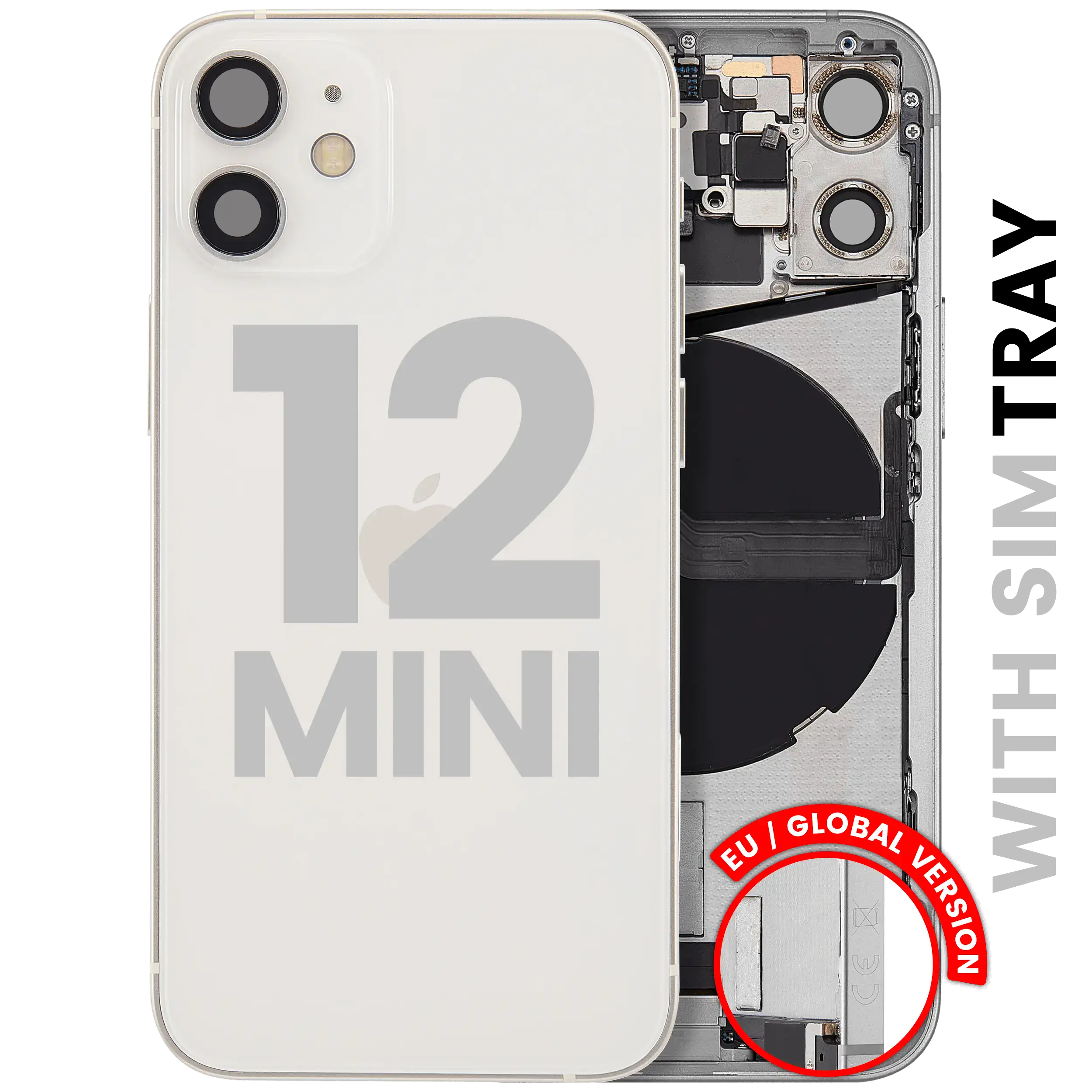 Back Housing W/ Charging Port Flex & Small Parts For iPhone 12 Mini (EU / Global Version) (Used OEM Pull: Grade B) (White)