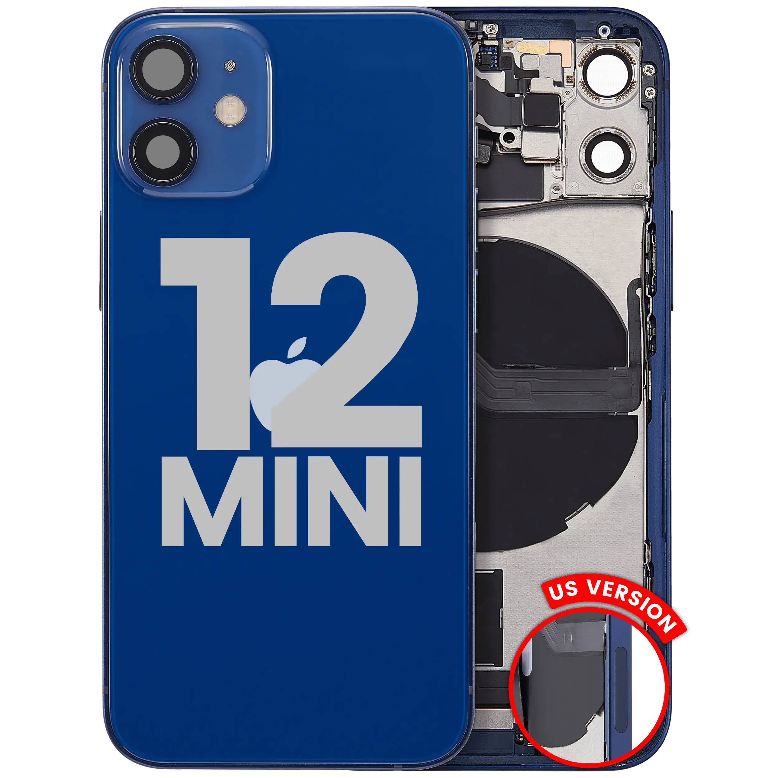 Back Housing W/ Charging Port Flex & Small Parts For iPhone 12 Mini (US Version) (Used OEM Pull: Grade A) (Blue)