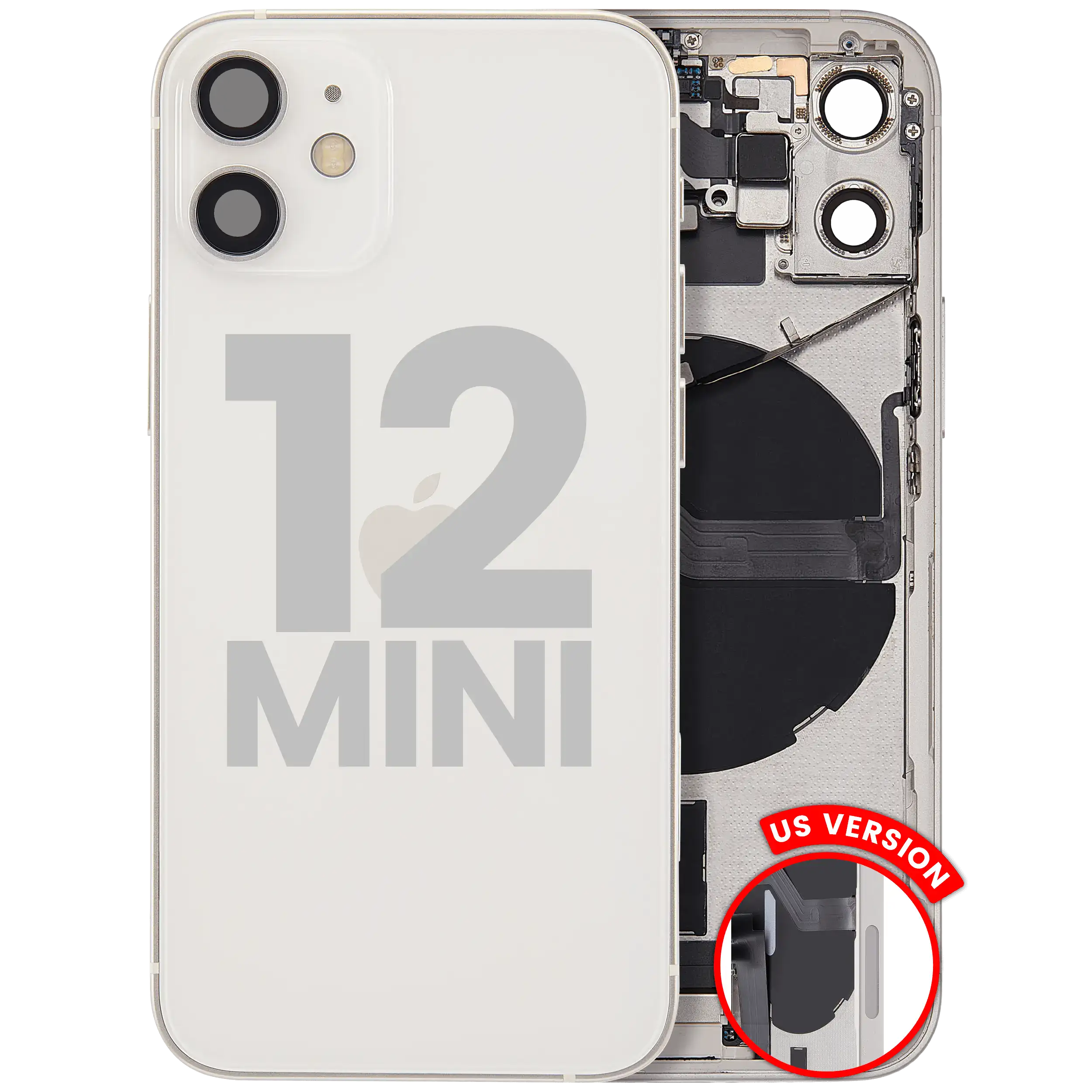 Back Housing W/ Charging Port Flex & Small Parts For iPhone 12 Mini (US Version) (Used OEM Pull: Grade B) (White)