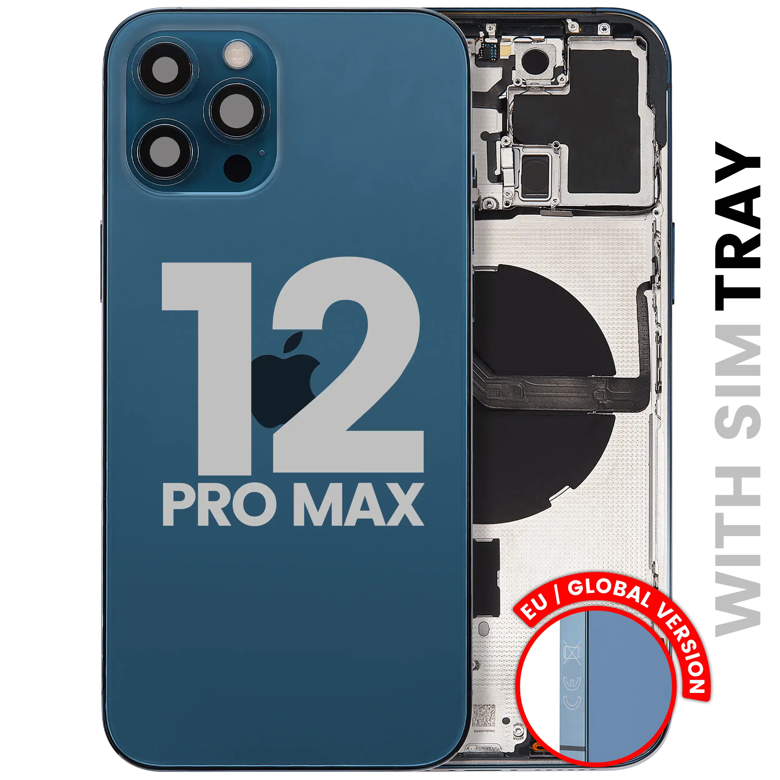 Back Housing W/ Small Parts For iPhone 12 Pro Max (EU / Global Version) (Used OEM Pull: Grade B) (Pacific Blue)