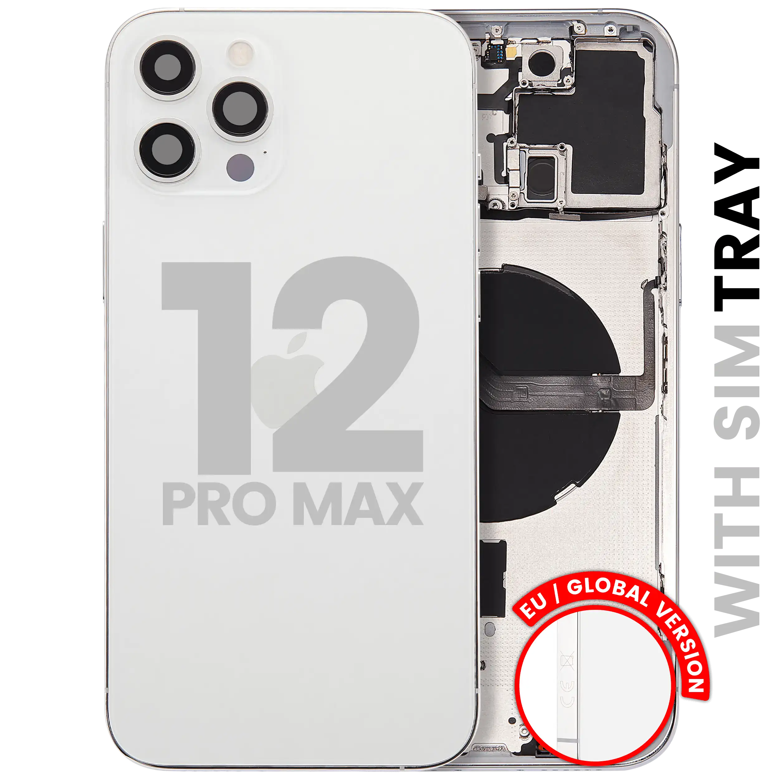 Back Housing W/ Small Parts For iPhone 12 Pro Max (EU / Global Version) (Used OEM Pull: Grade B) (Silver)