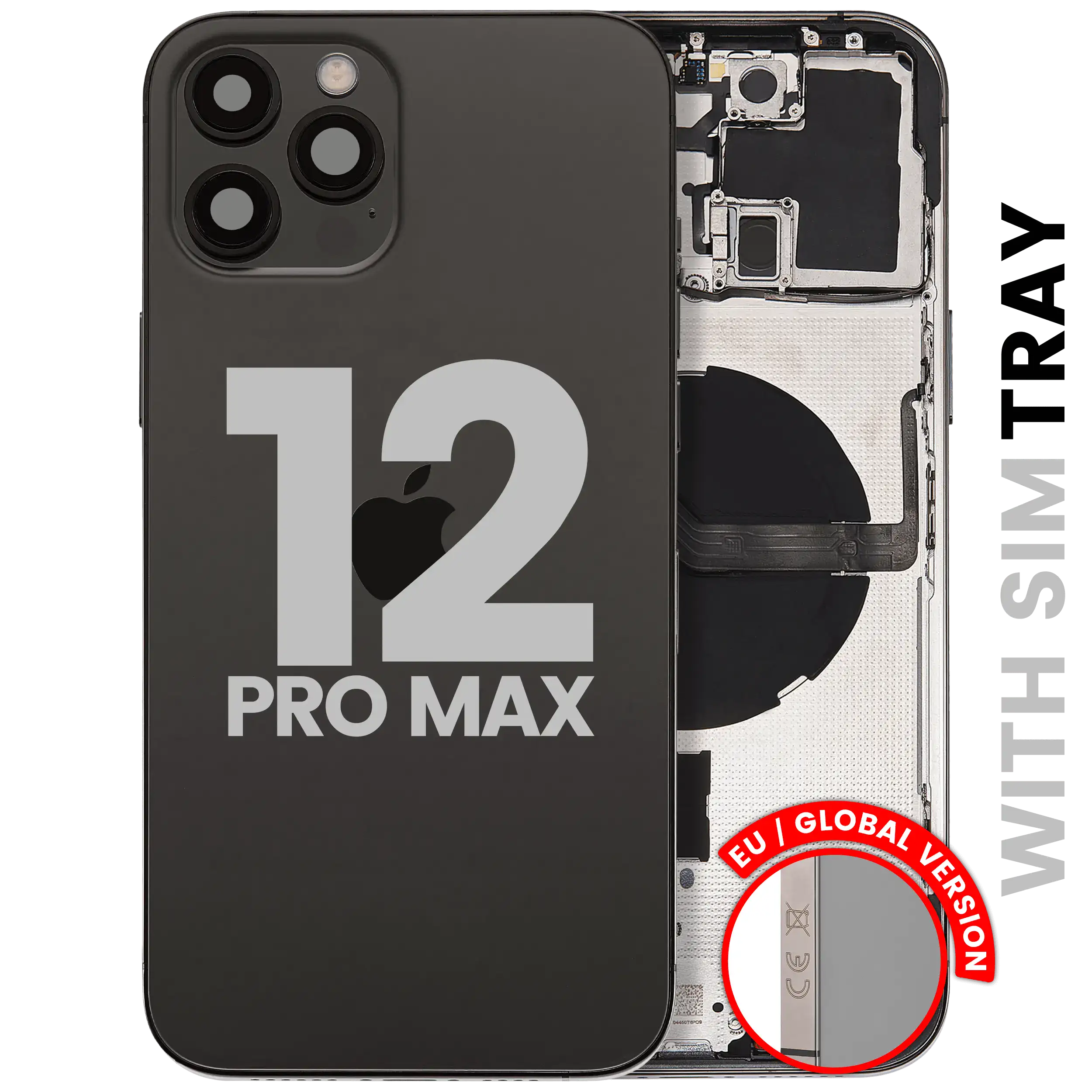 Back Housing W/ Small Parts For iPhone 12 Pro Max (EU / Global Version) (Used OEM Pull: Grade B) (Graphite)