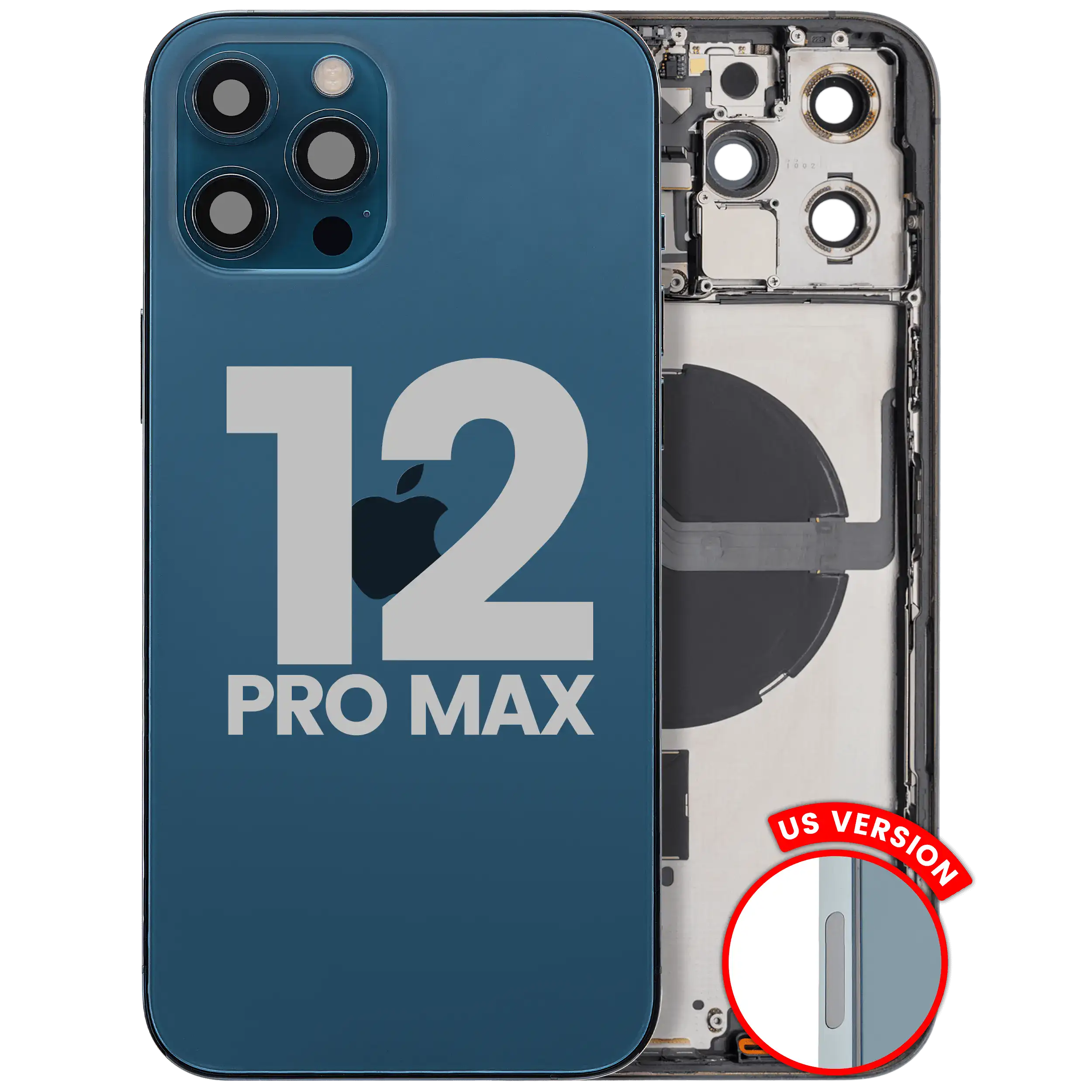 Back Housing W/ Small Parts For iPhone 12 Pro Max (US Version) (Used OEM Pull: Grade B) (Pacific Blue)