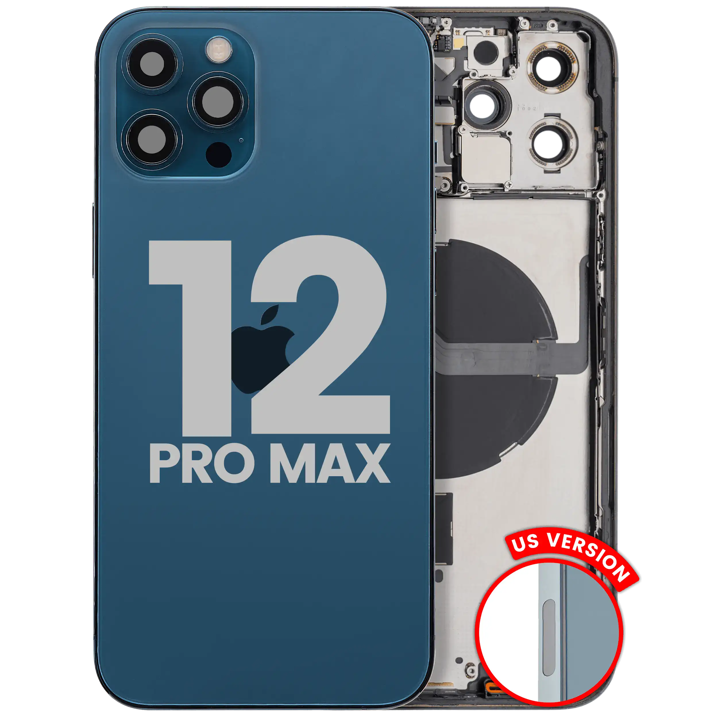 Back Housing W/ Small Parts For iPhone 12 Pro Max (US Version) (Used OEM Pull: Grade C) (Pacific Blue)