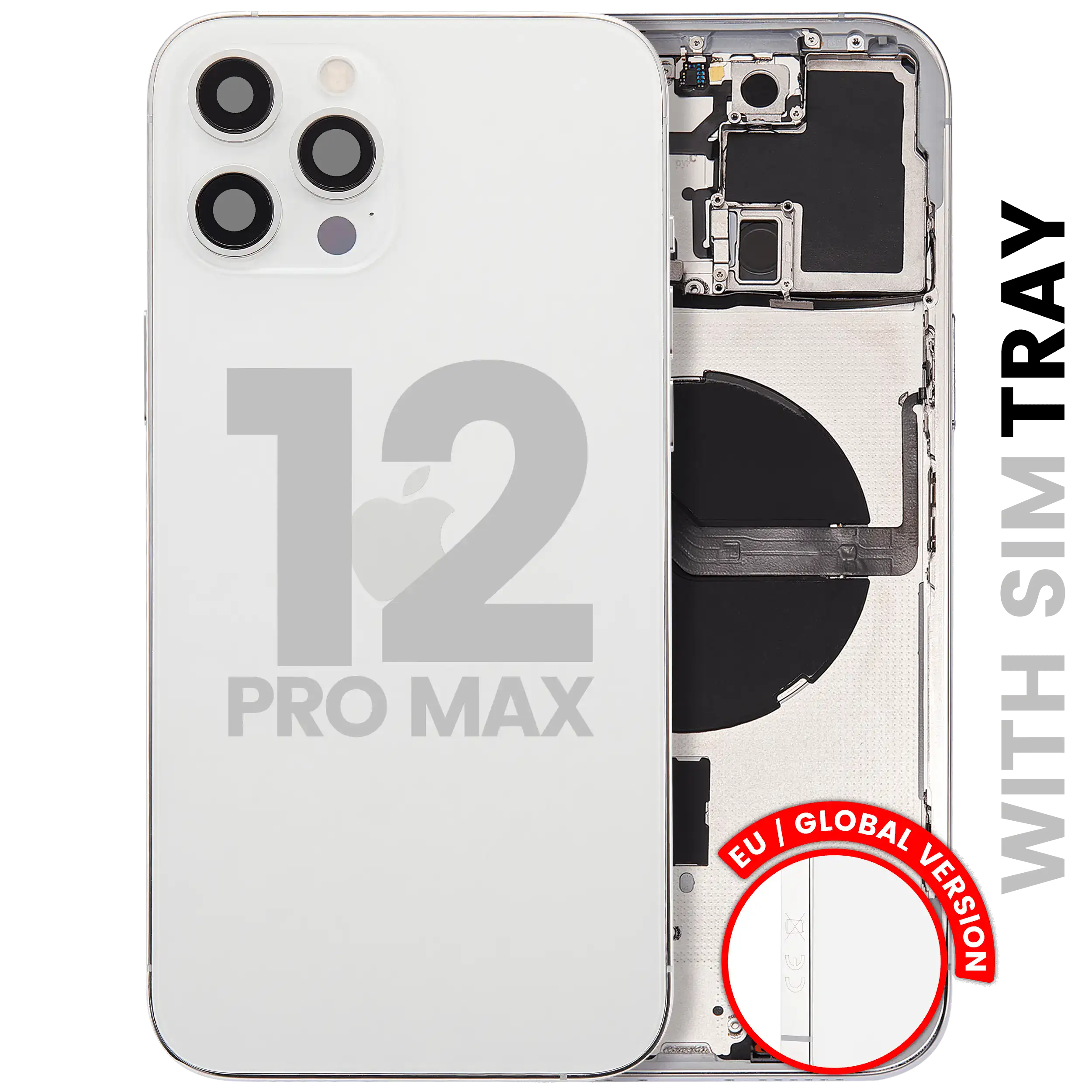 Back Housing W/ Small Parts For iPhone 12 Pro Max (EU / Global Version) (Used OEM Pull: Grade A) (Silver)