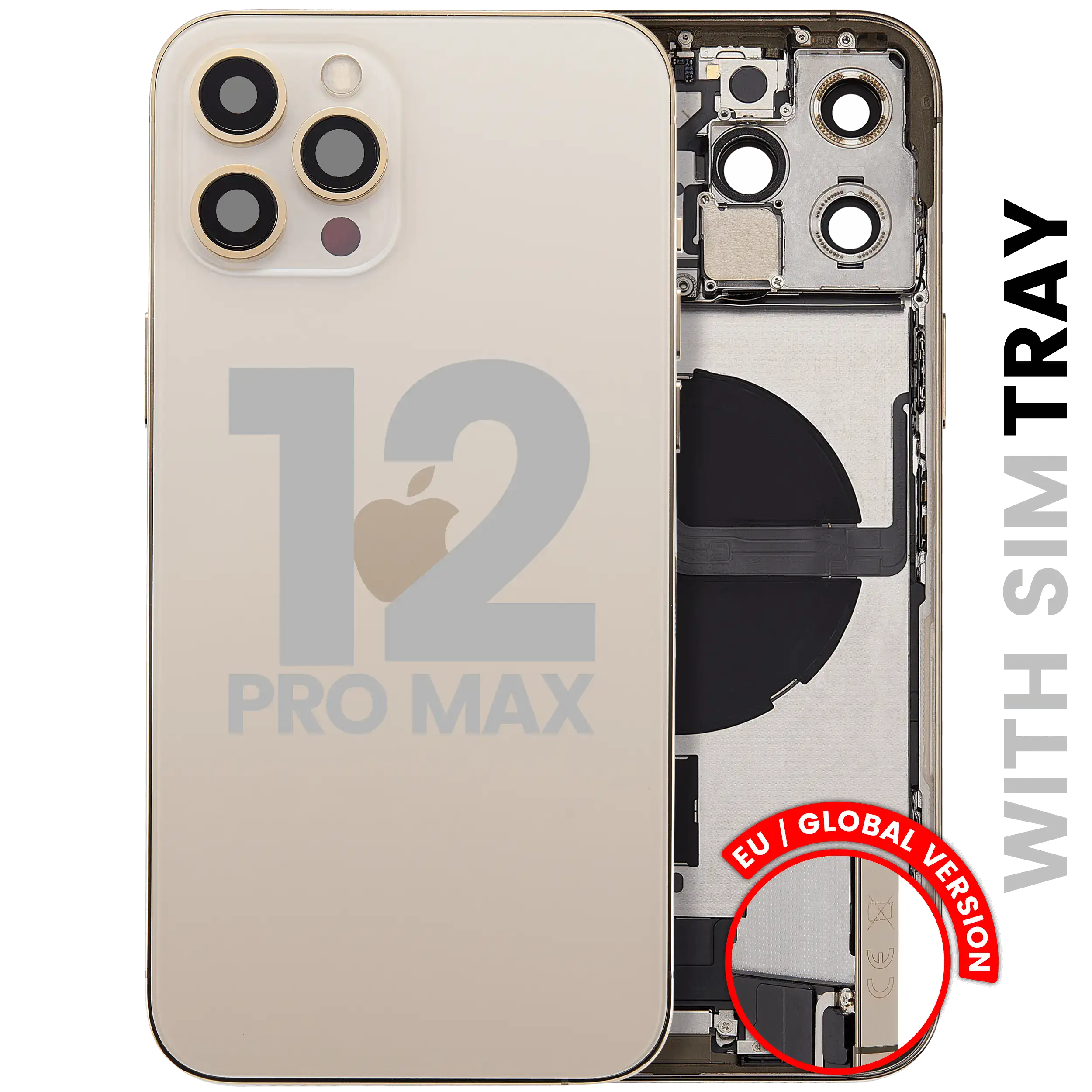 Back Housing W/ Charging Port Flex & Small Parts For iPhone 12 Pro Max (EU / Global Version) (Used OEM Pull: Grade A) (Gold)