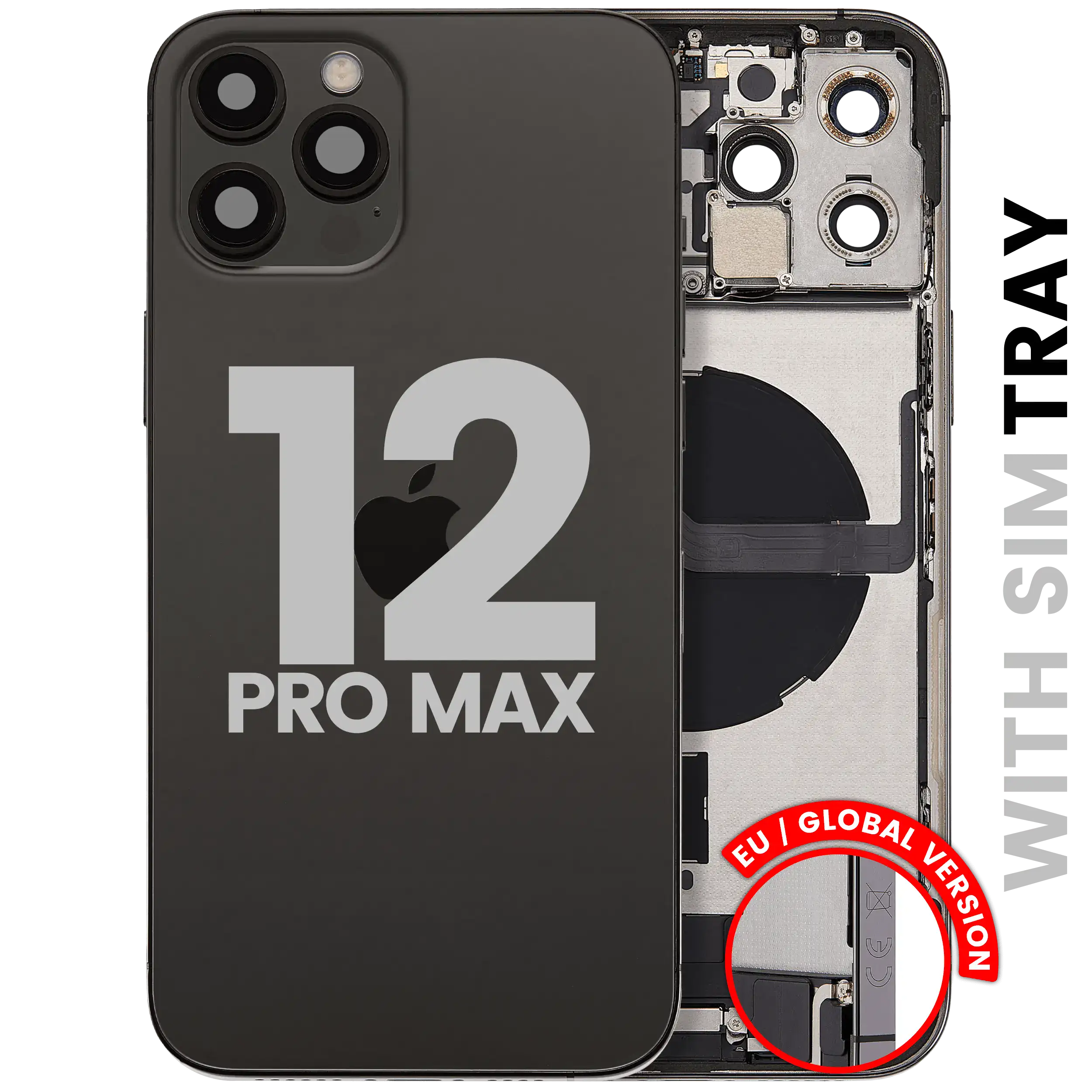 Back Housing W/ Charging Port Flex & Small Parts For iPhone 12 Pro Max (EU / Global Version) (Used OEM Pull: Grade B) (Graphite)