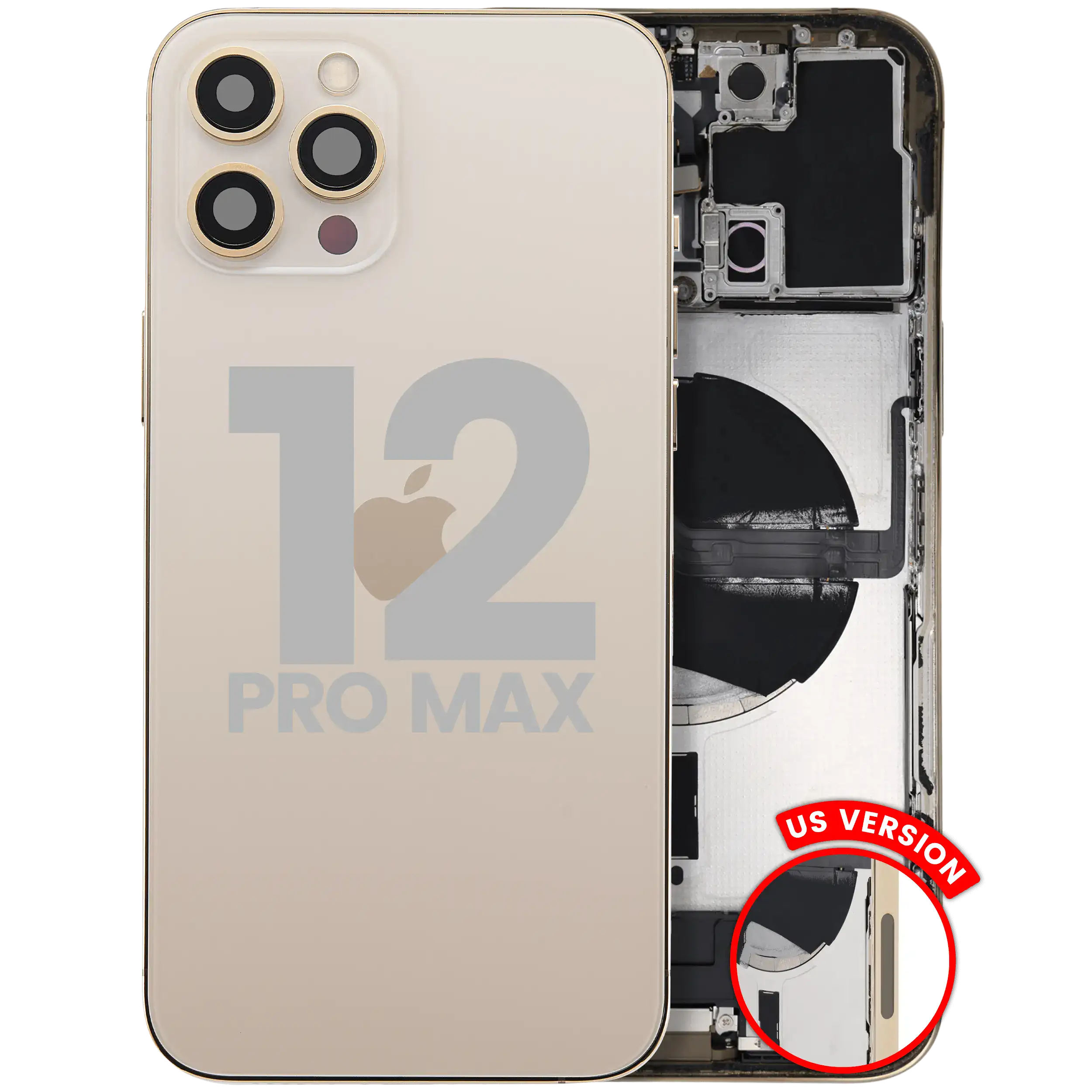 Back Housing W/ Charging Port Flex & Small Parts For iPhone 12 Pro Max (US Version) (Used OEM Pull: Grade A) (Gold)
