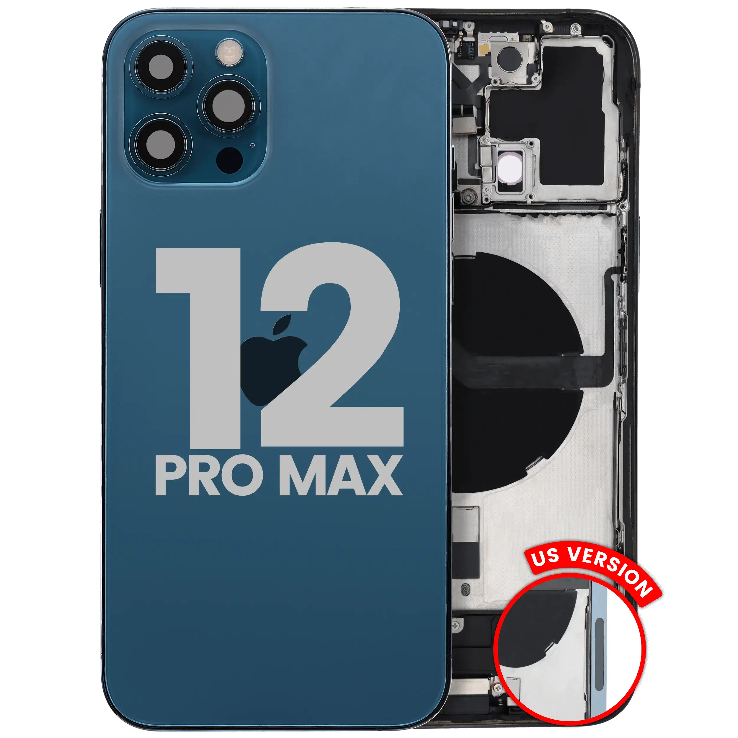 Back Housing W/ Charging Port Flex & Small Parts For iPhone 12 Pro Max (US Version) (Used OEM Pull: Grade A) (Pacific Blue)