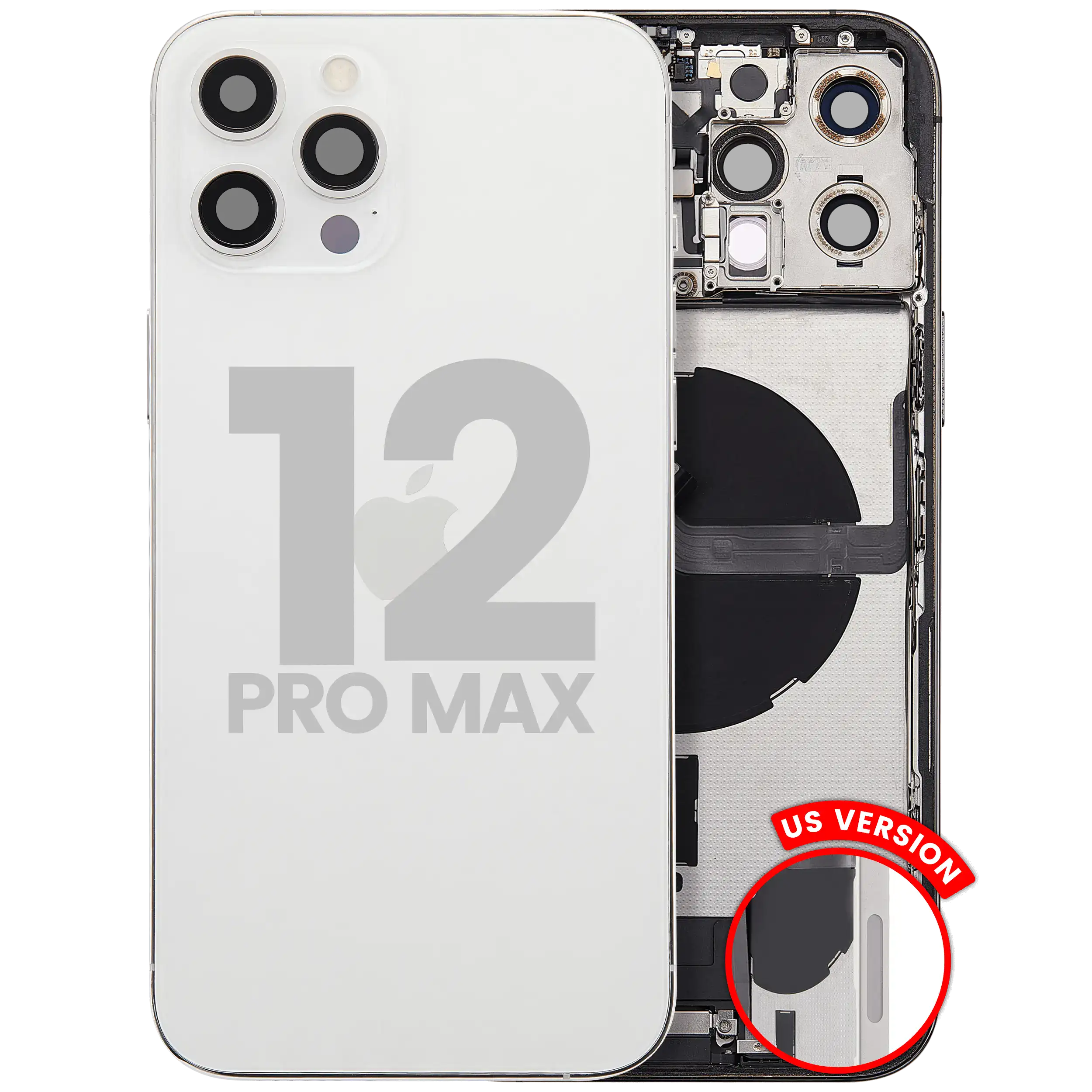 Back Housing W/ Charging Port Flex & Small Parts For iPhone 12 Pro Max (US Version) (Used OEM Pull: Grade A) (Silver)