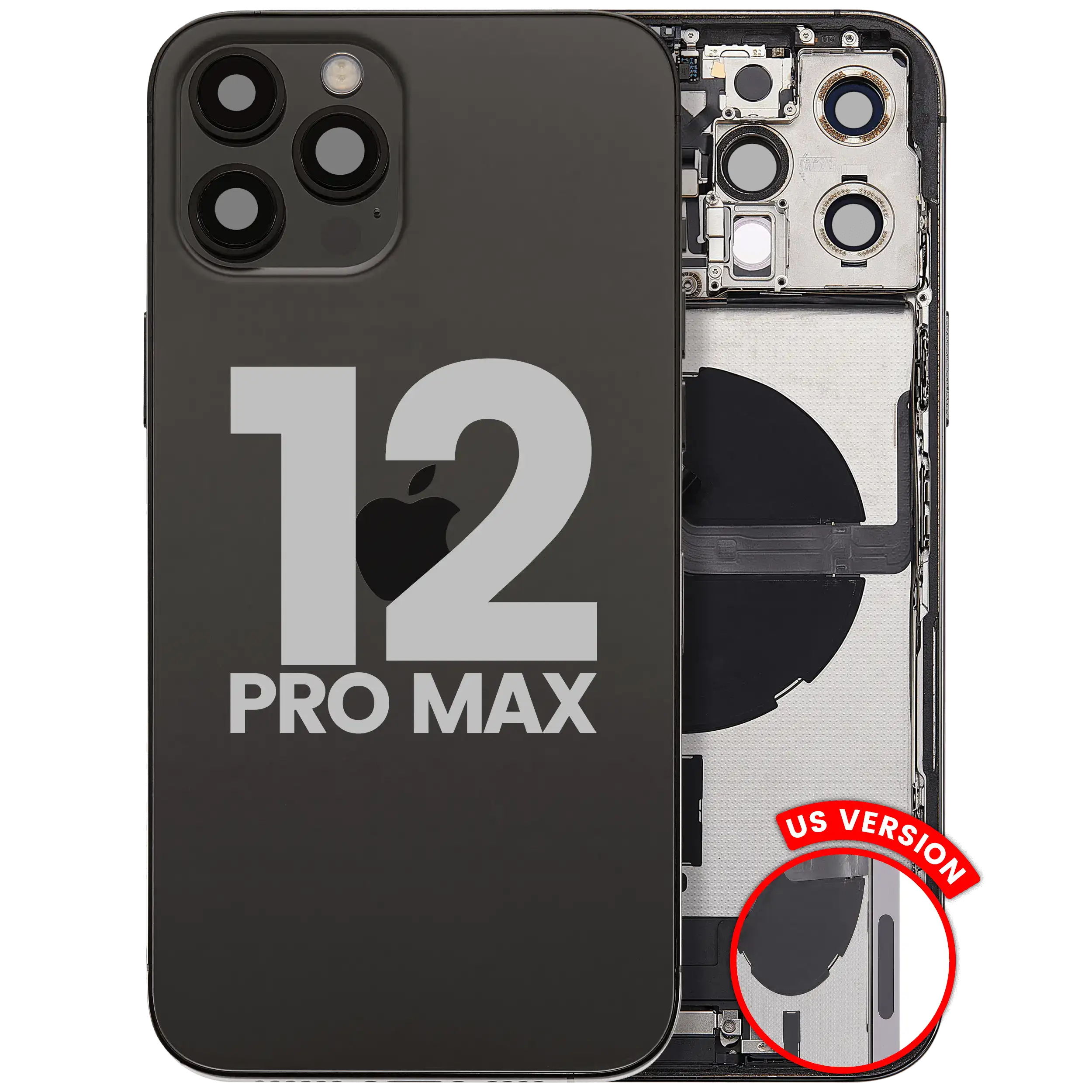 Back Housing W/ Charging Port Flex & Small Parts For iPhone 12 Pro Max (US Version) (Used OEM Pull: Grade B) (Graphite)