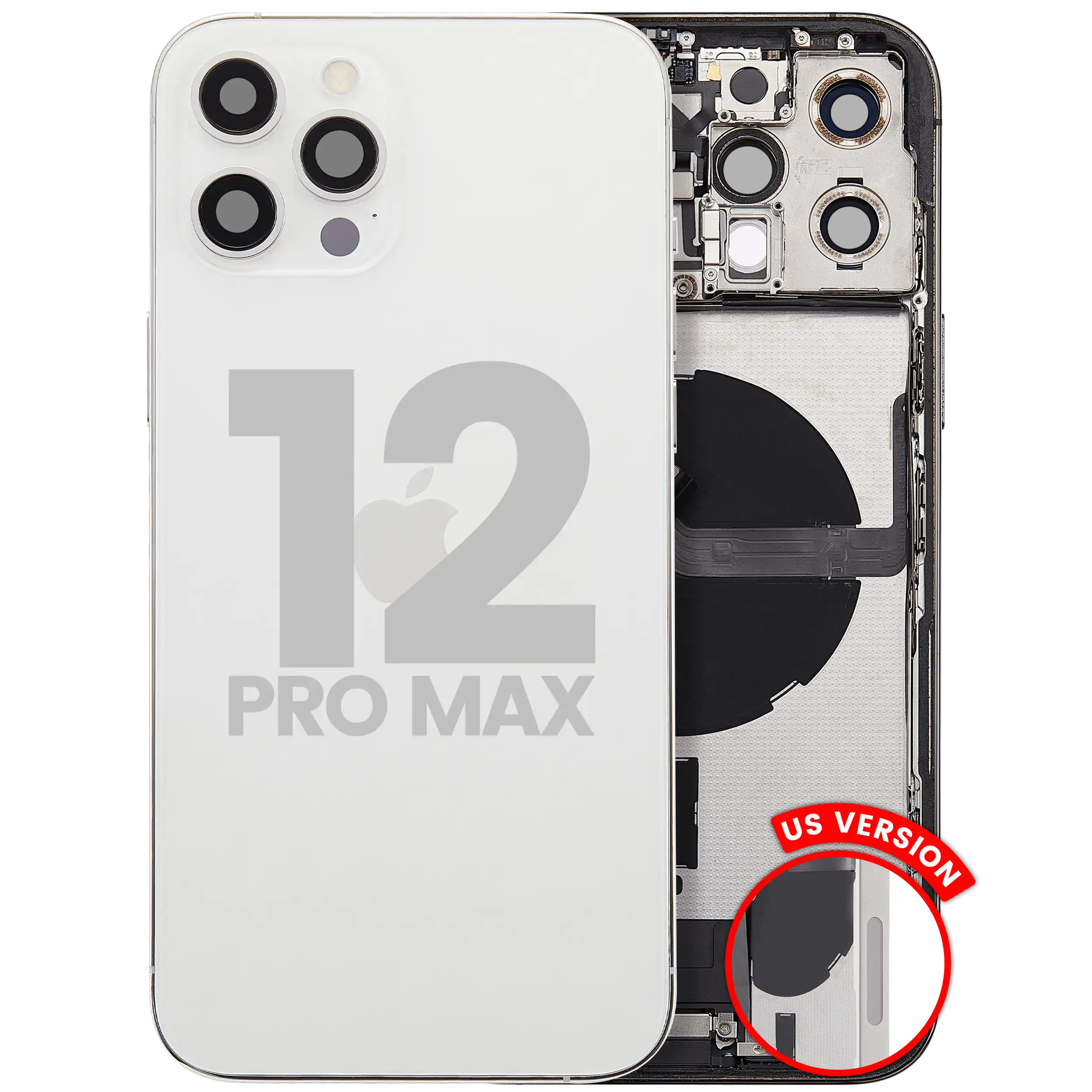Back Housing W/ Charging Port Flex & Small Parts For iPhone 12 Pro Max (US Version) (Used OEM Pull: Grade C) (Silver)