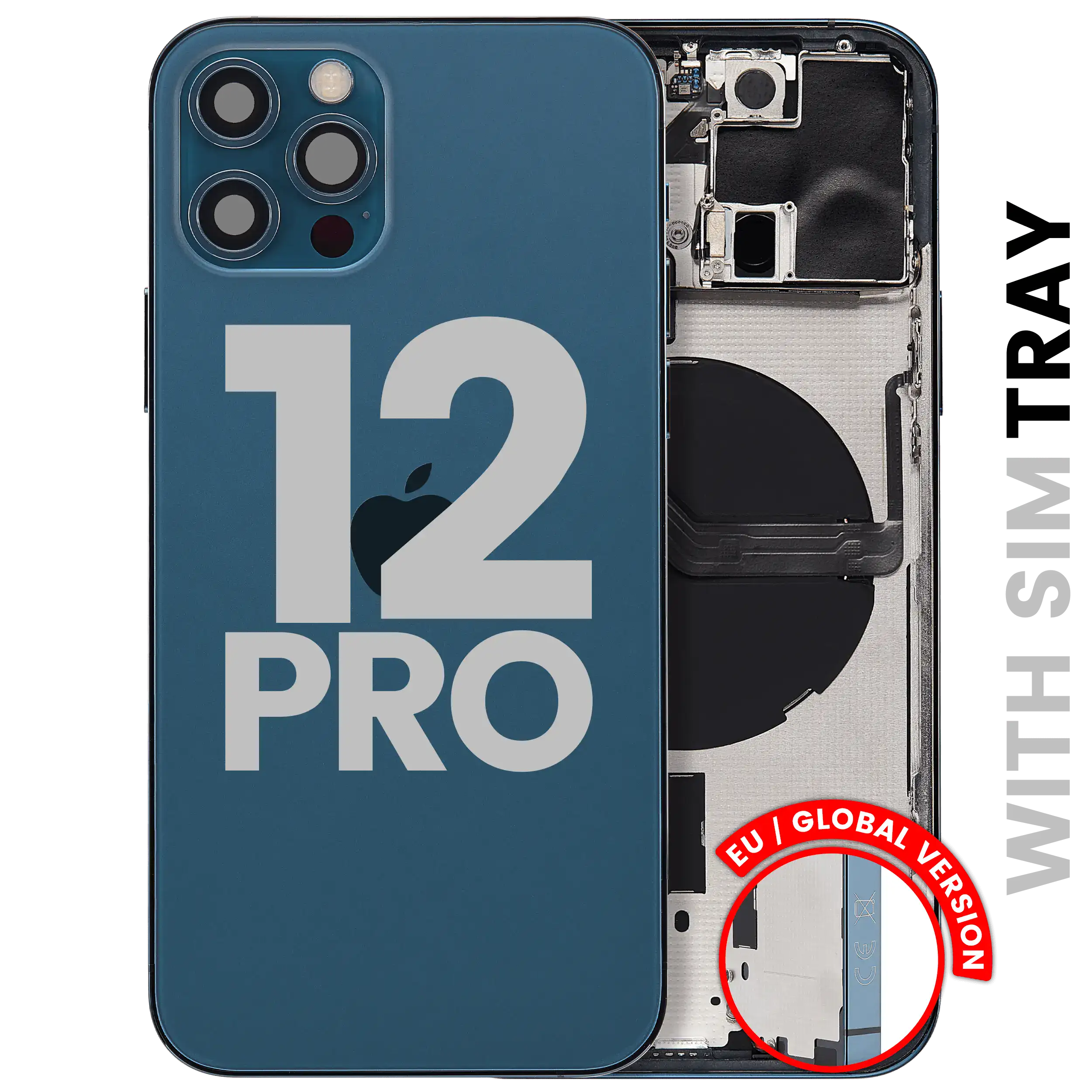 Back Housing W/ Small Parts For iPhone 12 Pro (EU / Global Version) (Used OEM Pull: Grade B) (Pacific Blue)