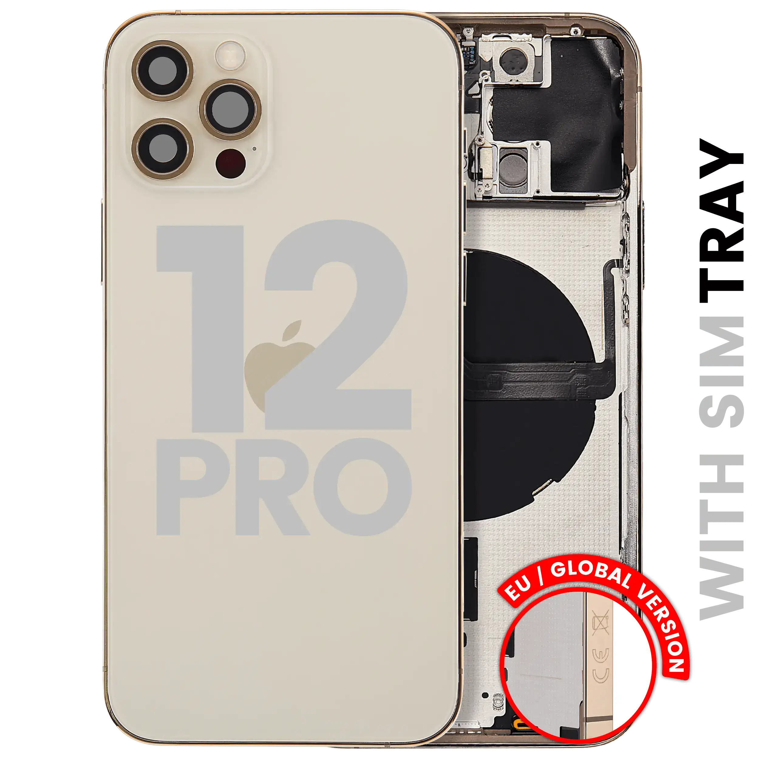Back Housing W/ Small Parts For iPhone 12 Pro (EU / Global Version) (Used OEM Pull: Grade A) (Gold)