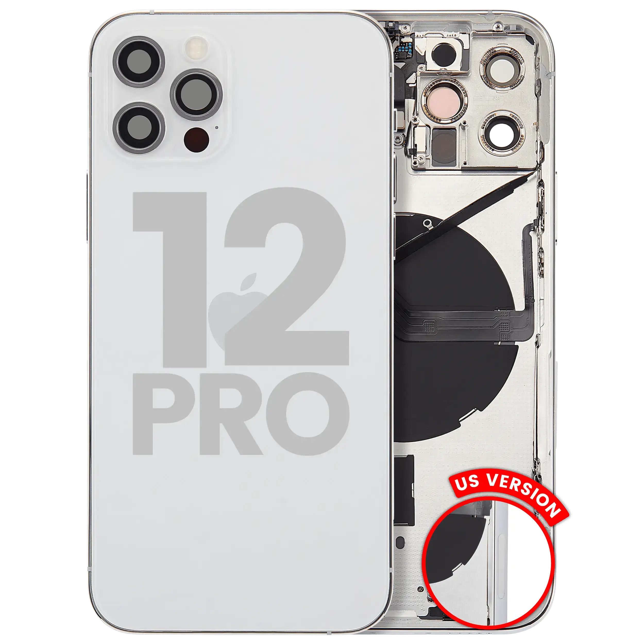 Back Housing W/ Small Parts For iPhone 12 Pro (US Version) (Used OEM Pull: Grade A) (Silver)